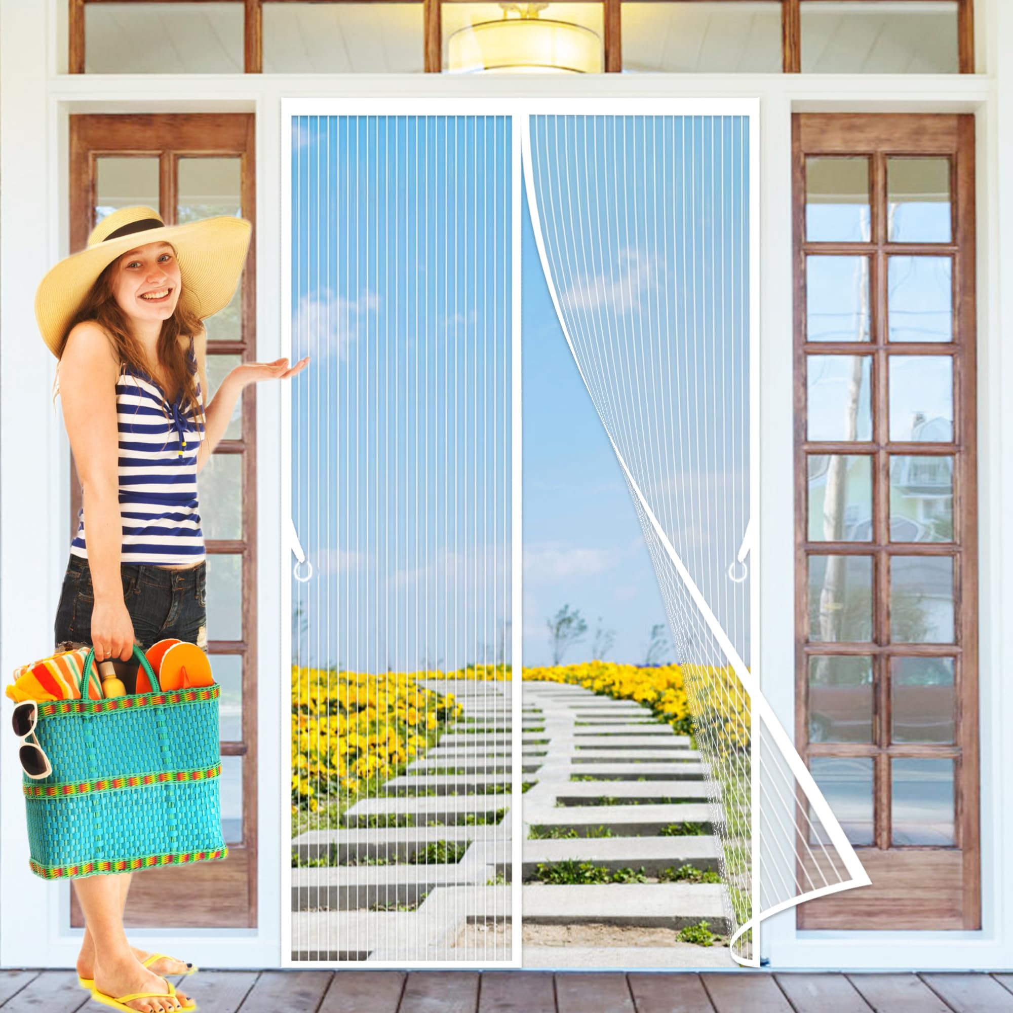 Magnetic Fly Screen for Doors 127 x 180 cm Screen Mesh Curtain Easy to Install Without Drilling Fully Self Seal Automatically for Balcony and Patio Doors, White