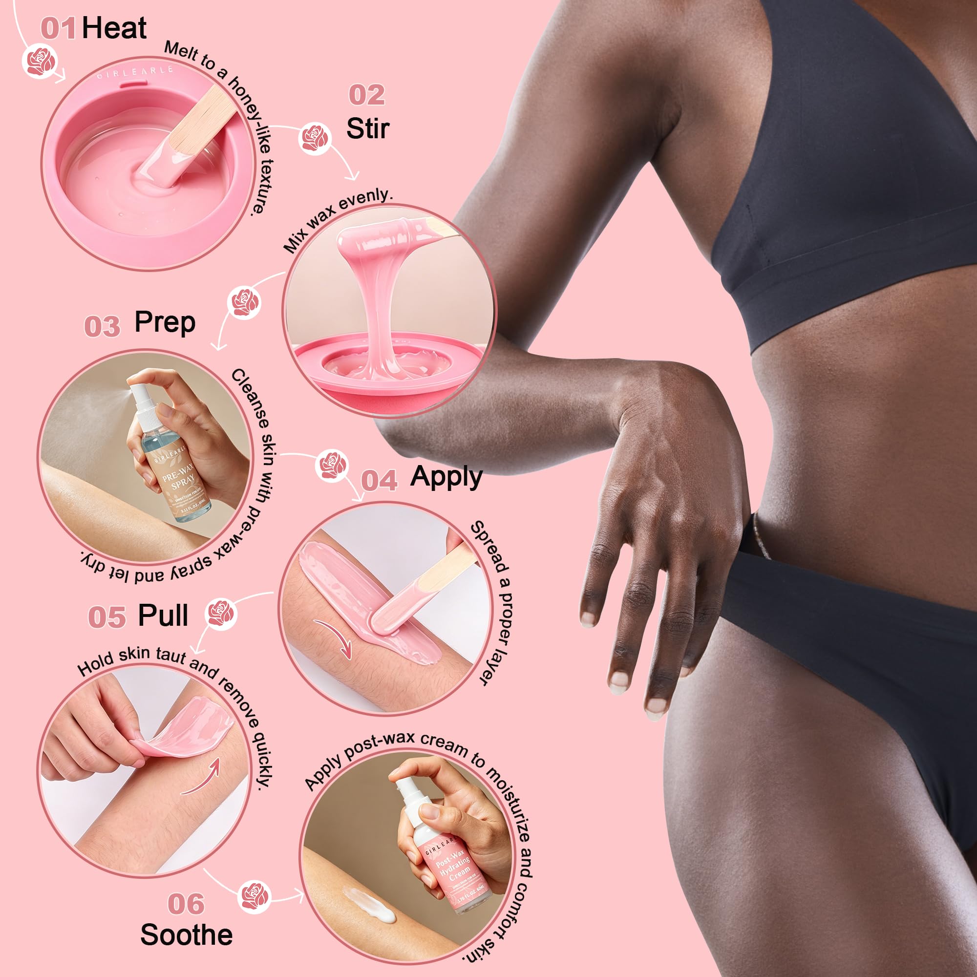 GIRLEARLE Digital Waxing Kit with Wax Warmer, Beads and Silicone Pot
