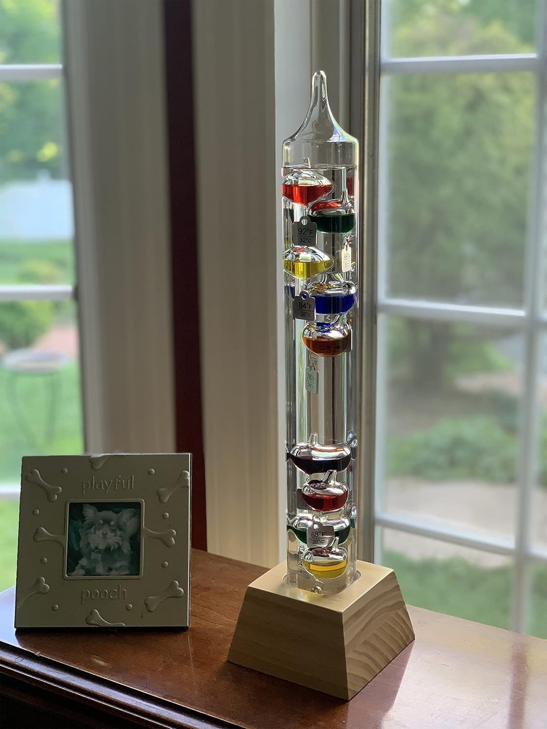Glassic Gifts® Square Tube Galileo Thermometer with Wooden Base (20" Tall)