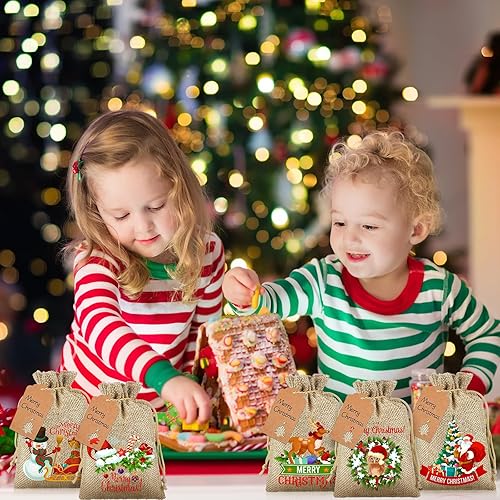 Miniatura 5 de 20 bolsas de Navidad con cordón de 6 x 8 pulgadas, mini bolsas de dulces para almacenamiento de dulces, bolsas de tela de algodón, bolsas de
