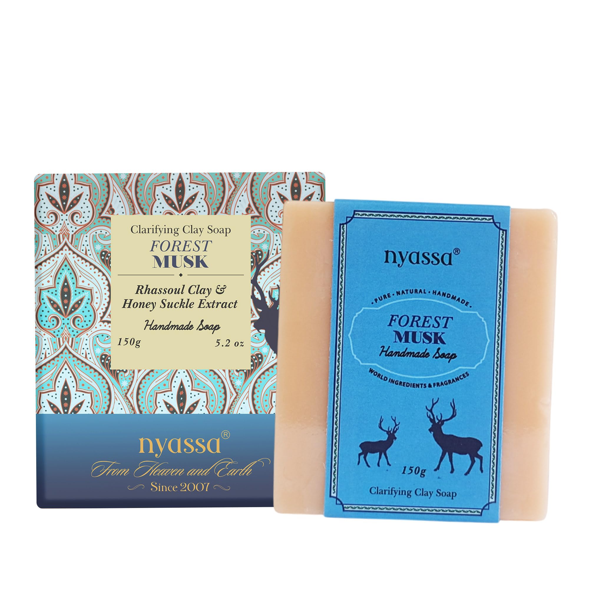 Nyassa Forest Musk Luxurious Handmade Natural Bathing Soap (150grm) for Men & Women |Honey suckle extract, Organic Sweet Almond oil|Musky fragrance|For All Skin Type| 150gm