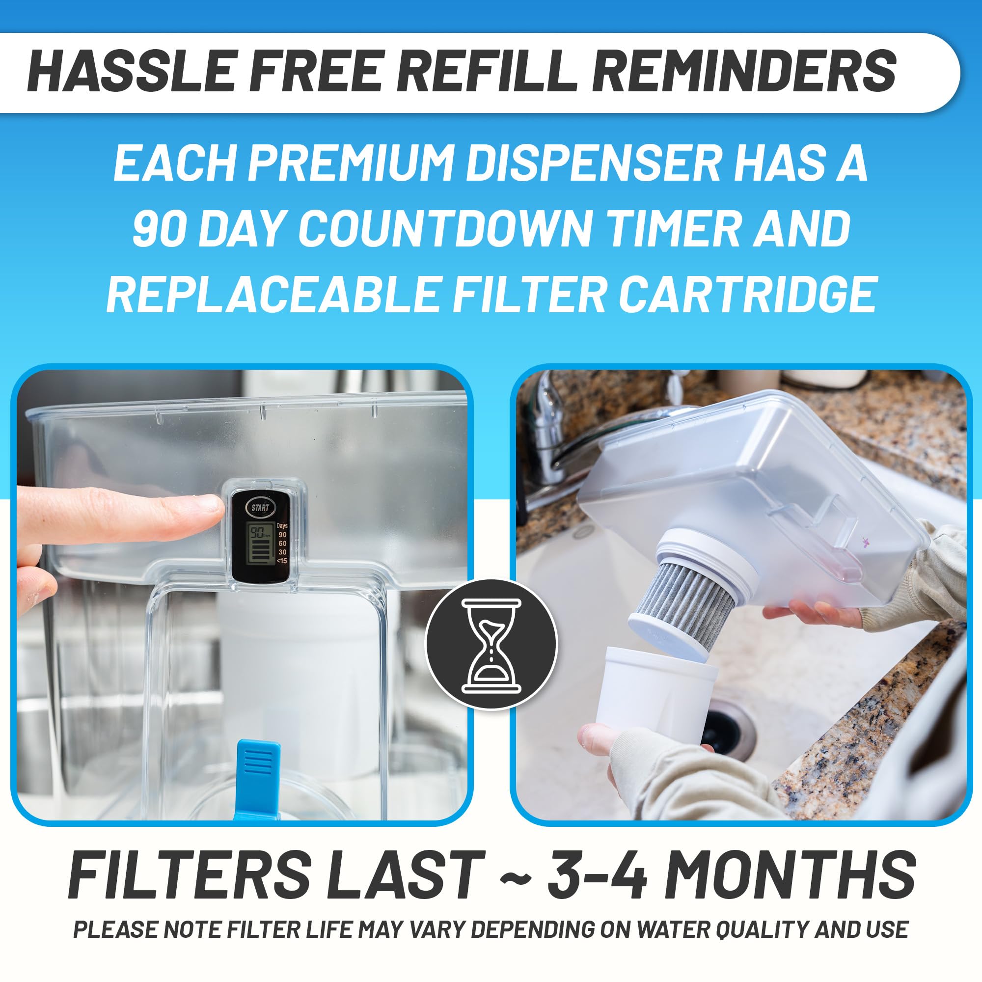 Epic Pure, dispenser per filtro dell'acqua da banco per acqua potabile, 36 tazze, filtro da 150 galloni, senza BPA, rimuove fluoro, cloro, piombo, depuratore d'acqua, grande dispenser per acqua