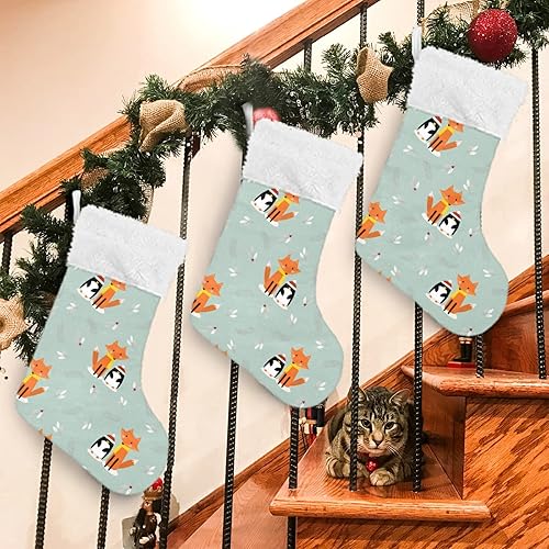 Miniatura 8 de Fox Penguin - Medias de Navidad clásicas de Navidad de 18 pulgadas, paquete de 2 decoraciones de calcetines de Papá Noel para escaleras, árbol,