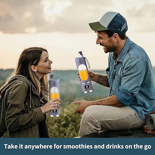 Miniatura 5 de Licuadora portátil, recargable USB-C, exprimidor de viaje compacto personal de 15 onzas para batidos, licuados, jugo fresco, autolimpieza, tapa a