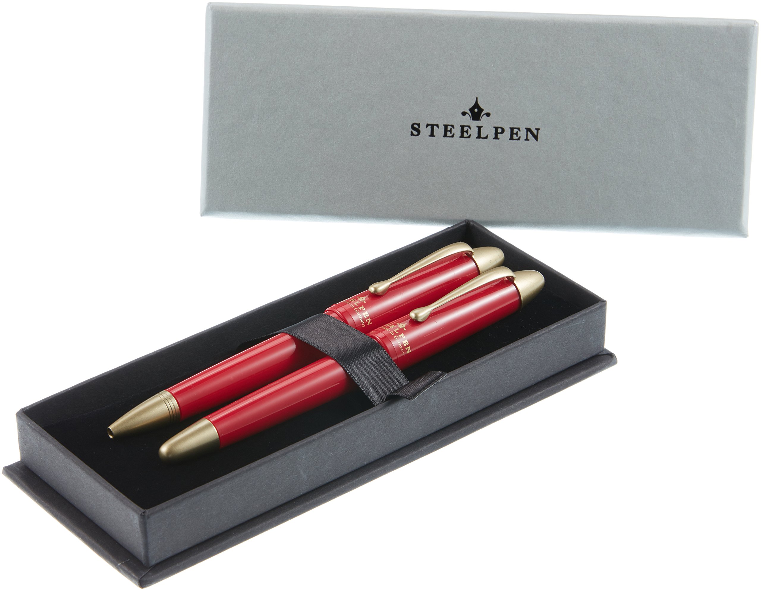 Steelpen Pearl Serisi 4588 DT Kırmızı Gold Dolma Kalem + Tükenmez Kalem