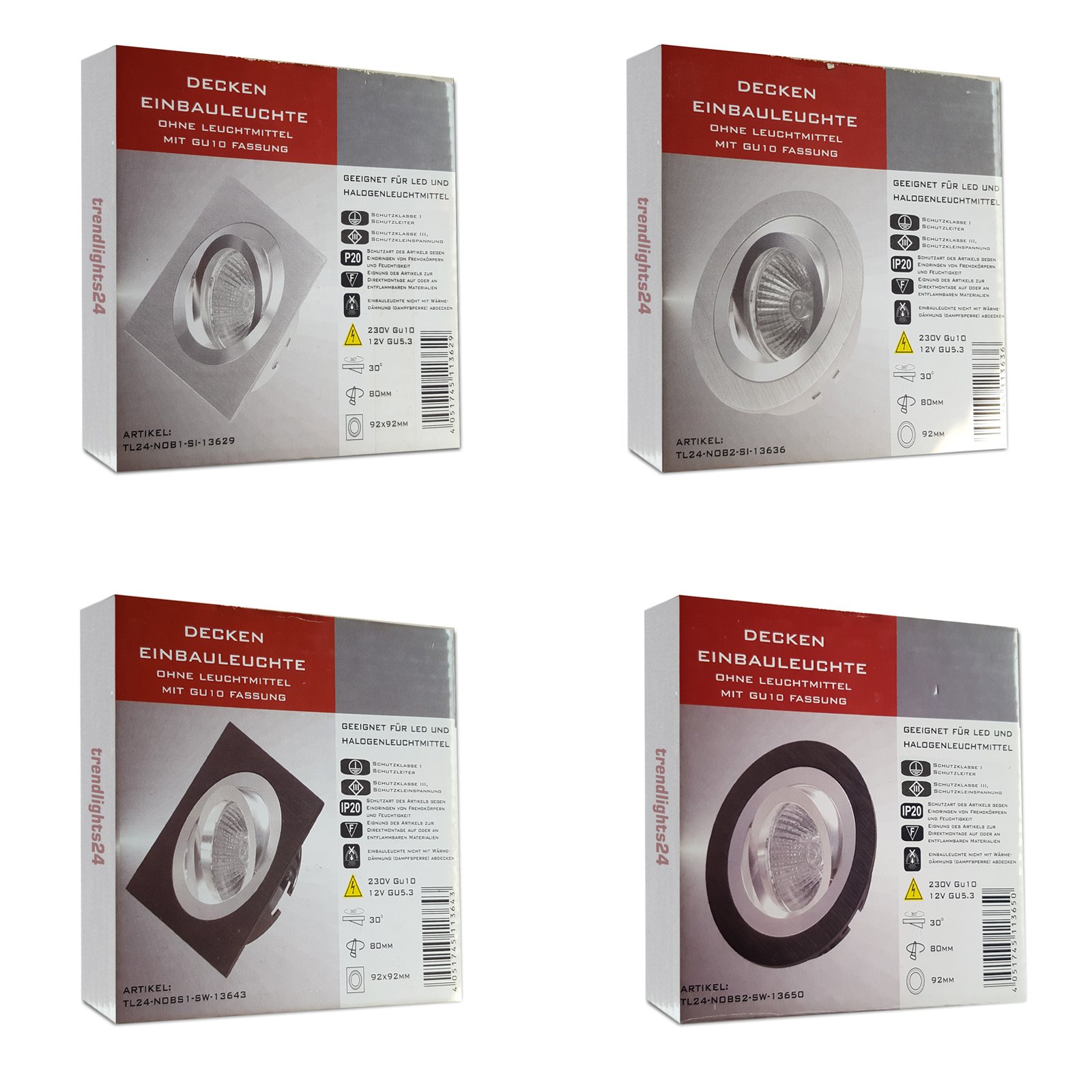 trendlights24 Noble Decken Einbauleuchte 5x Schwarz eckig 230V Hochvolt GU10 schwenkbar - ohne Leuchtmittel - Aluminium Einbaustrahler Einbauspot