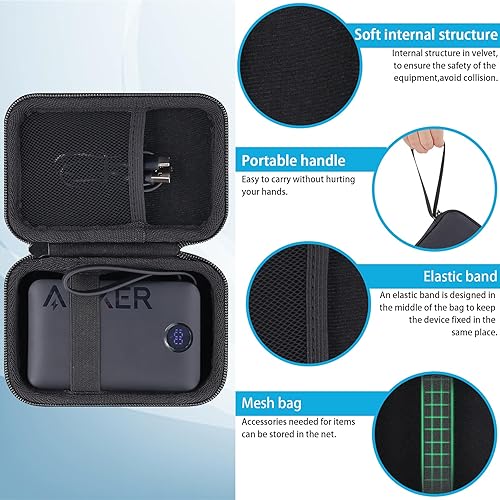 Miniatura 4 de khanka Estuche rígido para cargador portátil Anker de 20,000 mAh, cargador de batería de carga de alta velocidad de 22.5 W con cable USB-C integrado