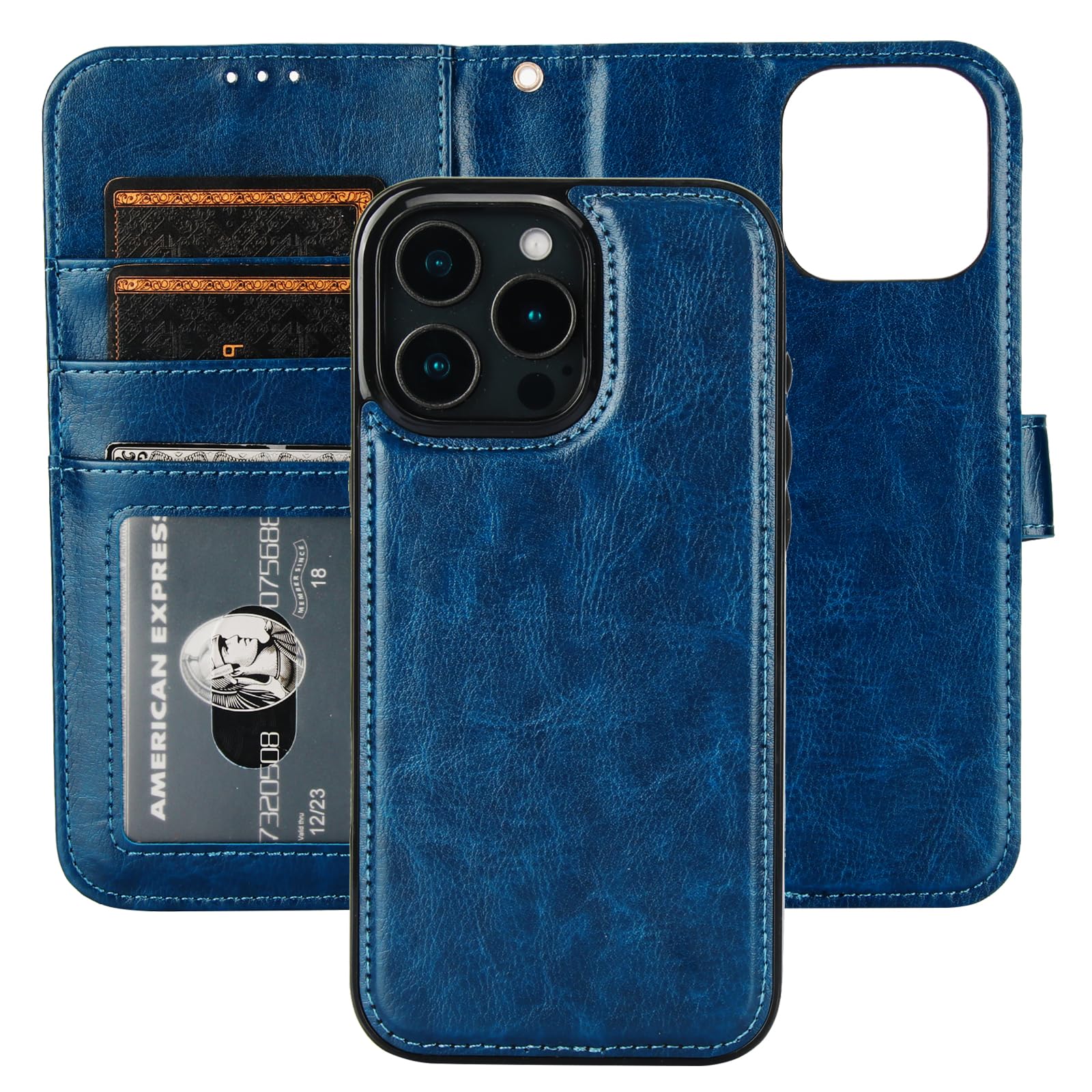 Bocasal Detachable Wallet Case for iPhone 16 Pro Max RFID Blocking Card Slots Holder Premium PU Leather Magnetic Kickstand Shockproof Wrist Strap