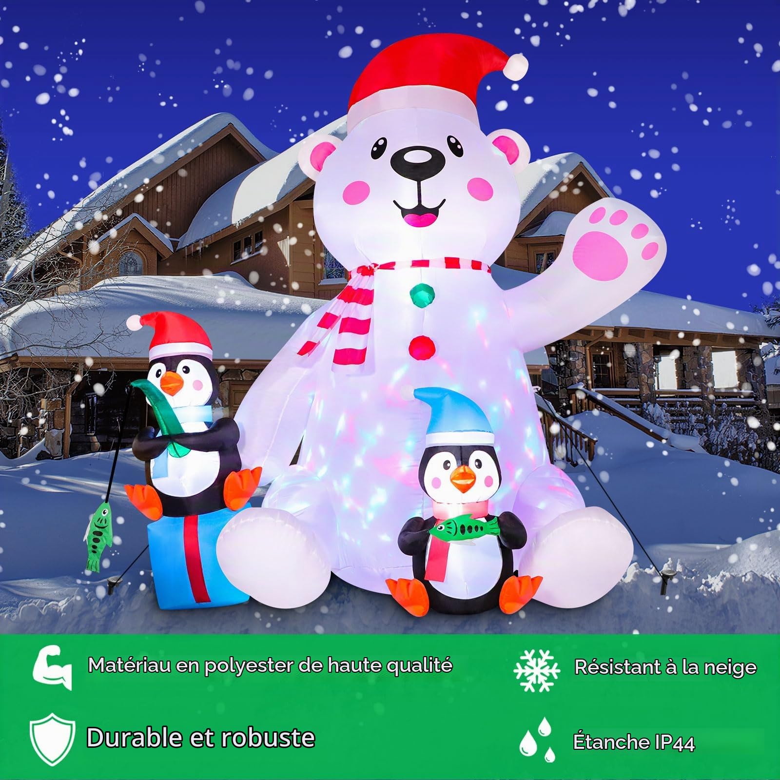 Aimosen Ours Polaire Gonflable de Noël, Décorations Intérieures et Extérieures avec Lumières LED, Blanc, 7FT