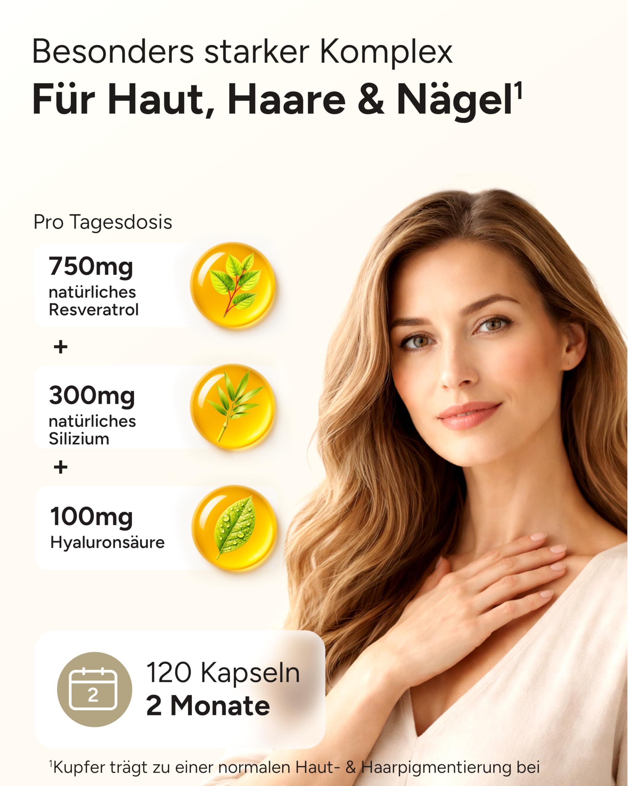 120 Trans Resveratrol Kapseln mit 750mg Resveratrol hochdosiert mit Silizium und Hyaluron (in 2 Kapseln) als Resveratrol Komplex