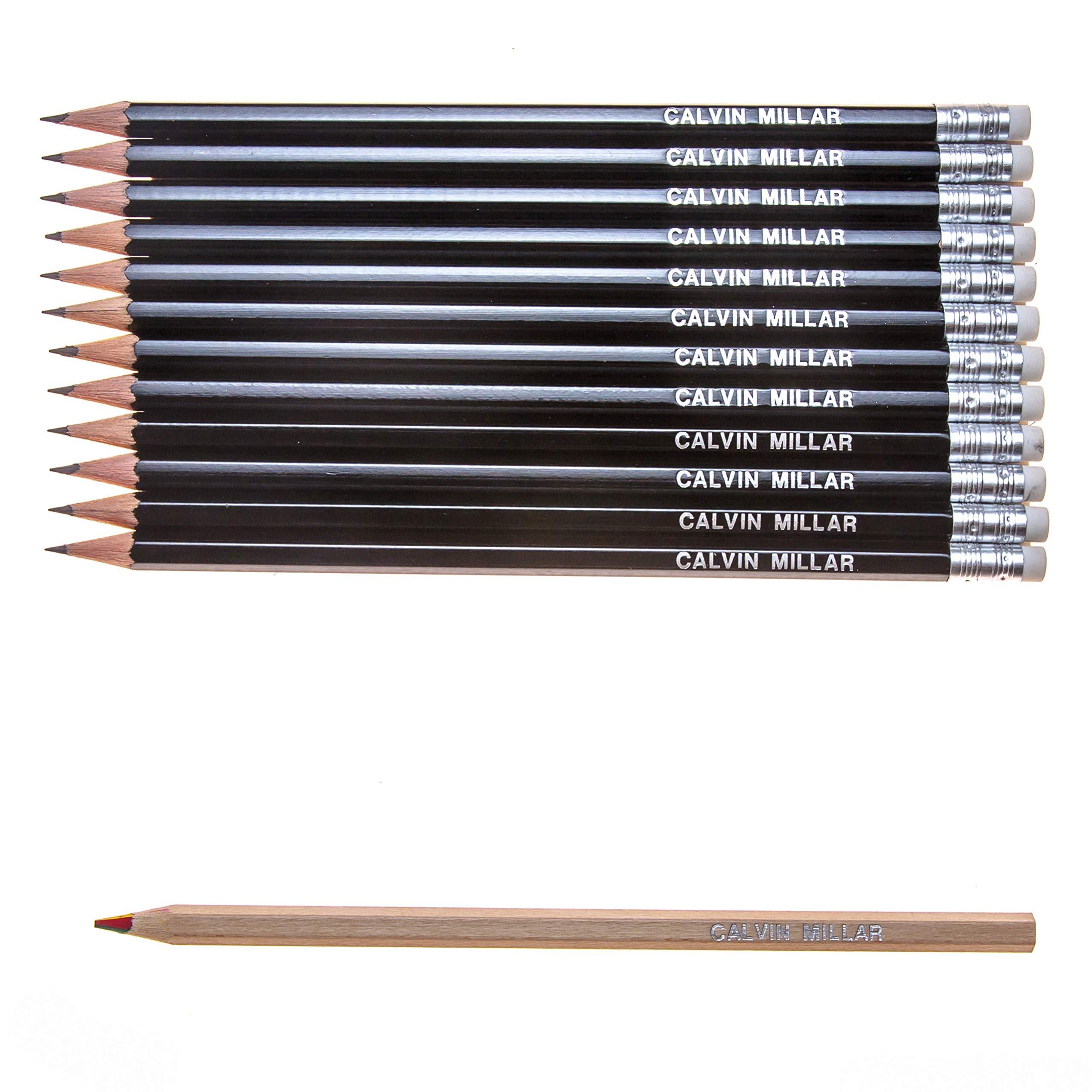 That's My Pencil 12 HB Pencils + 1 Rainbow Pencil - All embossed with Name, Hexagonal Pencils Made in Germany and Printed in the UK (PIANO BLACK)