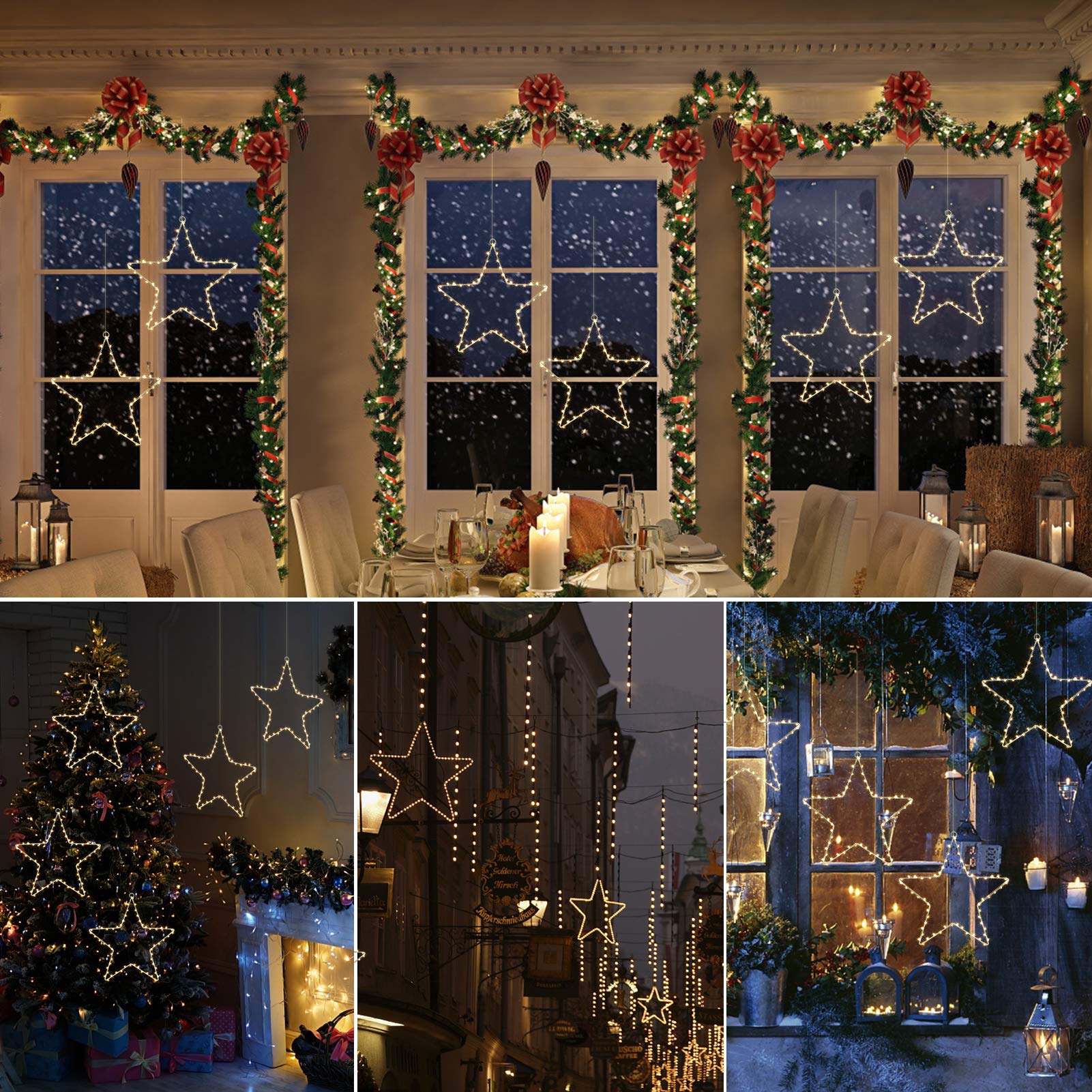 Litake LED Weihnachtsstern Beleuchtung, 6M 60 LED Jeder Stern Weihnachtslichter Stern Fensterdeko Weihnachtsdeko Batteriebetrieben Timer Warmweißen (5 Stk)