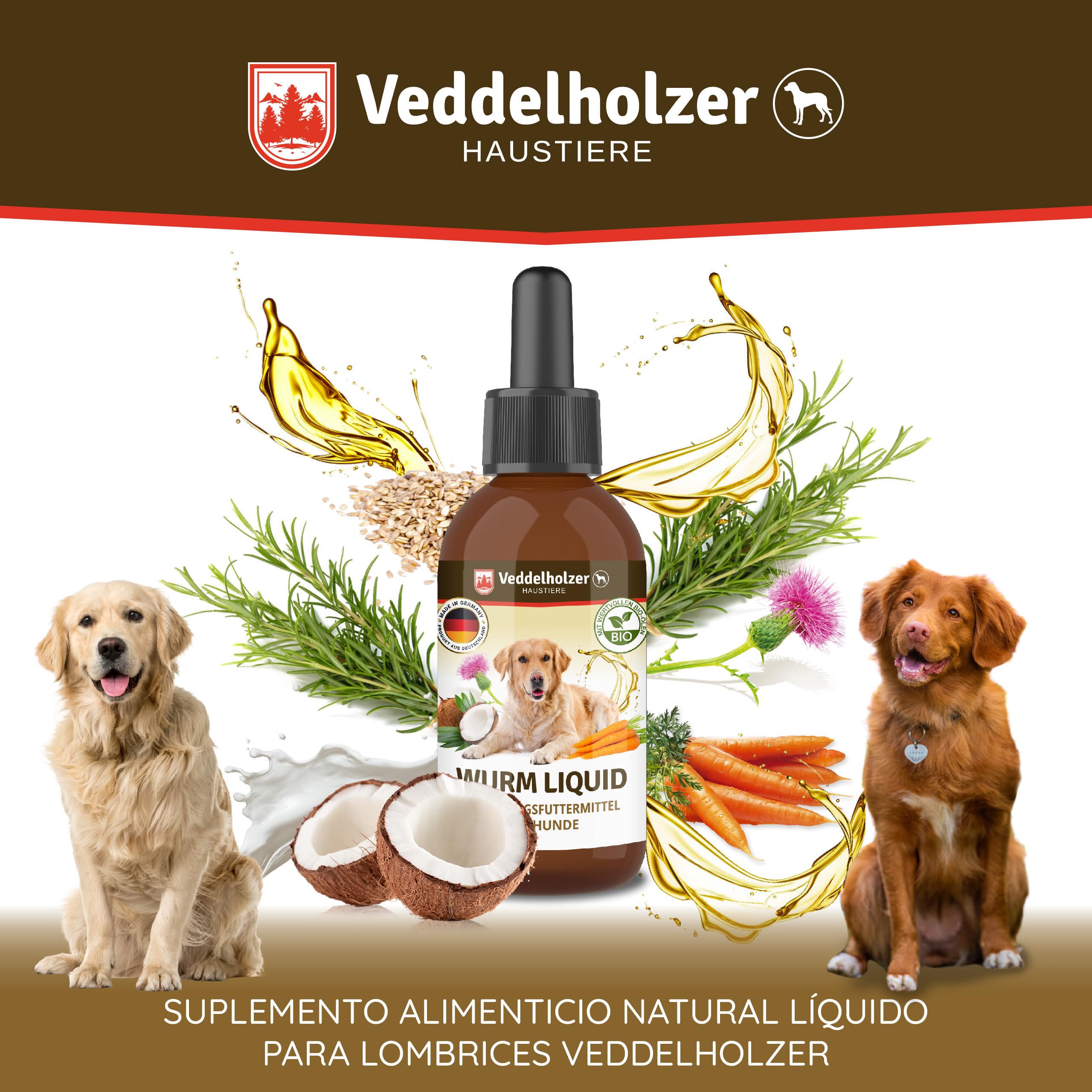Veddelholzer 50 ml de líquido para gusanos naturales antiparasitarios para perros contra todos los gusanos. Desparasitante para perros. Accesorio para desparasitar perros.