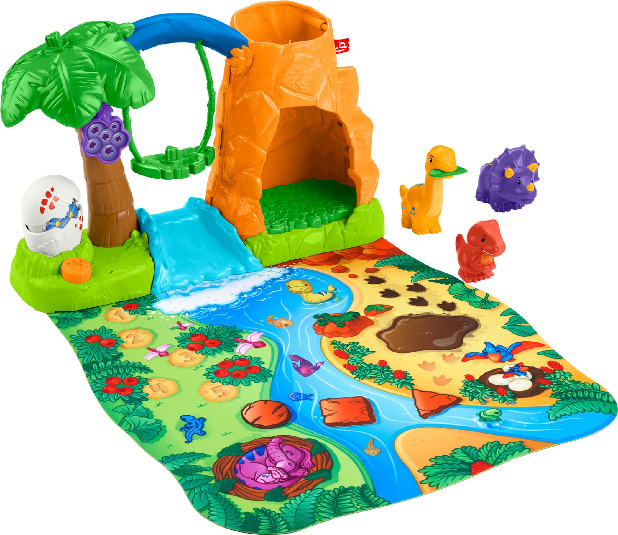 Little People Dinosaur Village & Play Mat Playset Colorful Mini Dinosaur Figures for Kids 3+ Years
