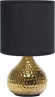 Simple Designs LT2073-GDB Mini Hammered Texture Gold Drip Table Lamp wit...