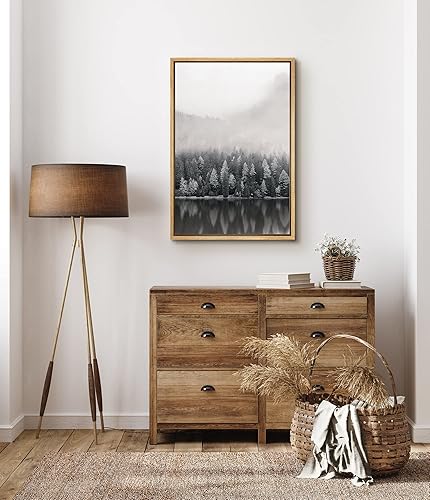 Miniatura 3 de SIGNFORD Lienzo enmarcado para pared, reflejo de bosque y lago, naturaleza, desierto, fotografía, realismo, contemporáneo, escénico, blanco y negro