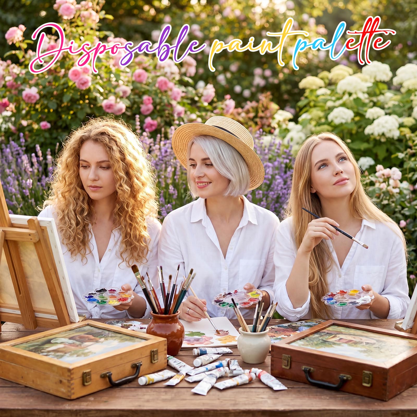 AmazingSpark Lot de 200 palettes de peinture jetables en plastique transparent de 14 cm avec 13 compartiments pour cours d'art, bricolage, fête de peinture, fête d'anniversaire