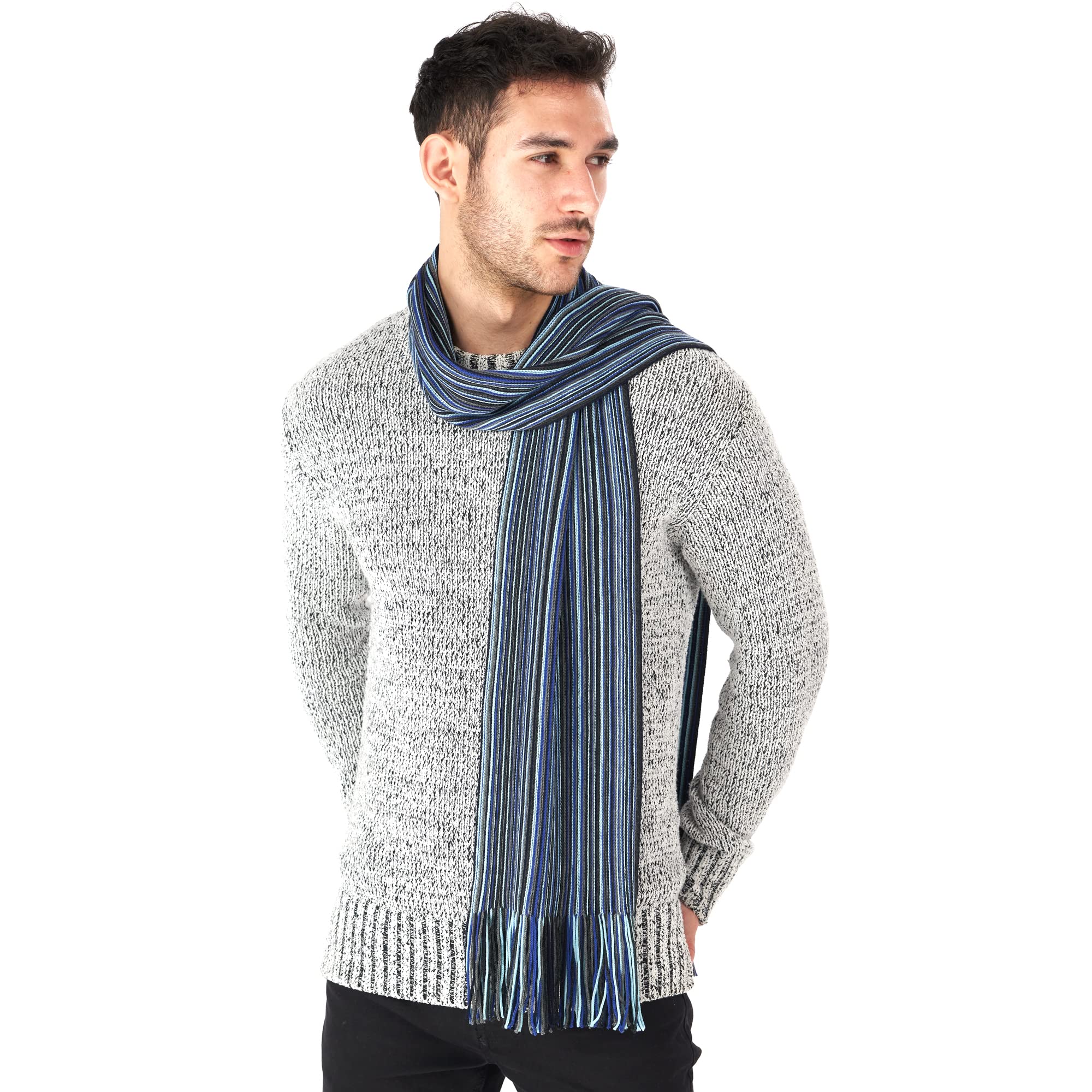 LOVARZI Sciarpa Uomo in Lana Merino Extra Fine - a Righe per l'Inverno | Lana Merino Extra Fine, Morbida e Calda, Ideale come Regalo Invernale per Uomo, Motivo a Righe Classico