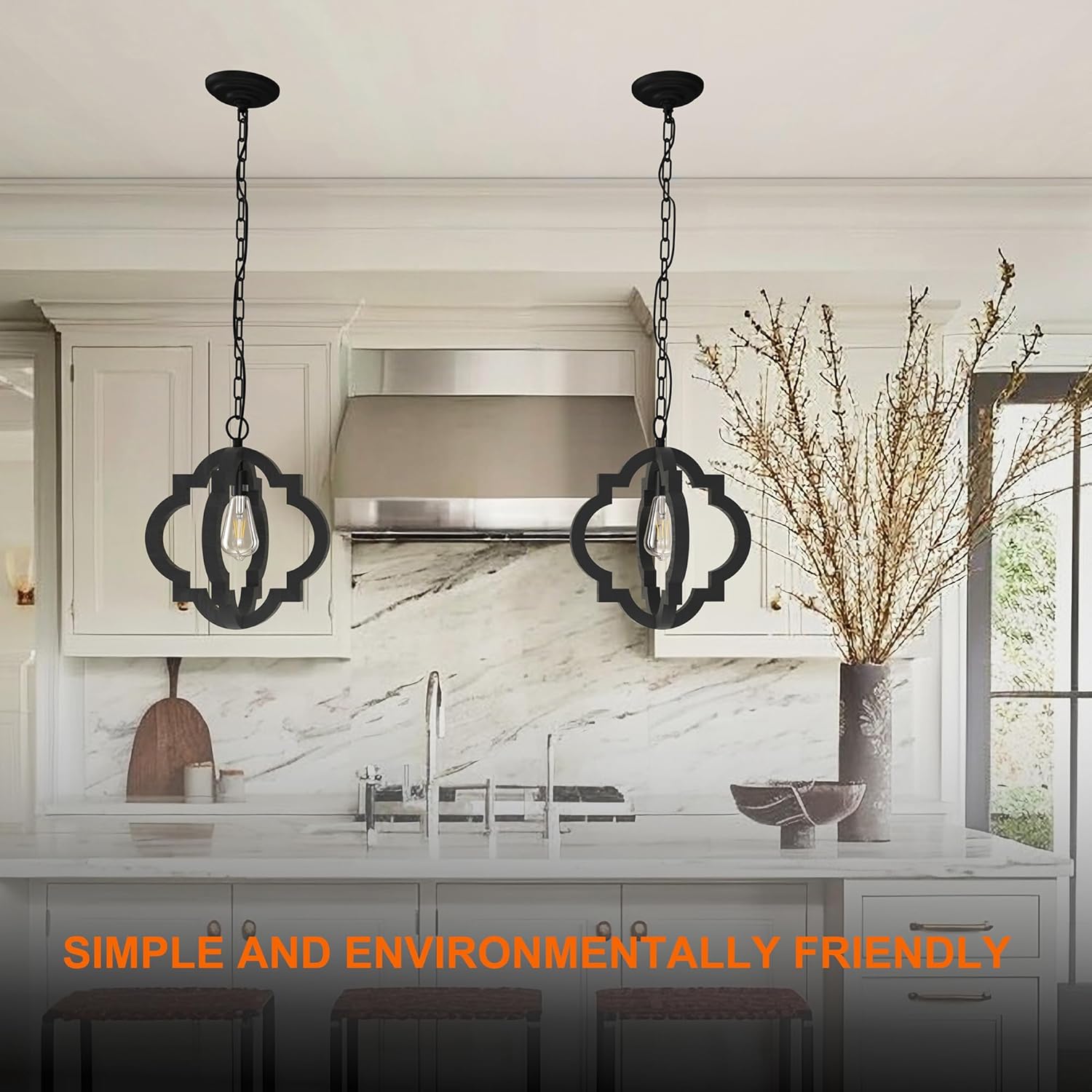 Kitchen Island Light RC Ceiling Light Fixtur 1 Light Home Decor, Kitchen Island Pendant Chandelier, Wooden Cage Entry Fixture with Adjustable Chain, Vintage Industrial Fixture