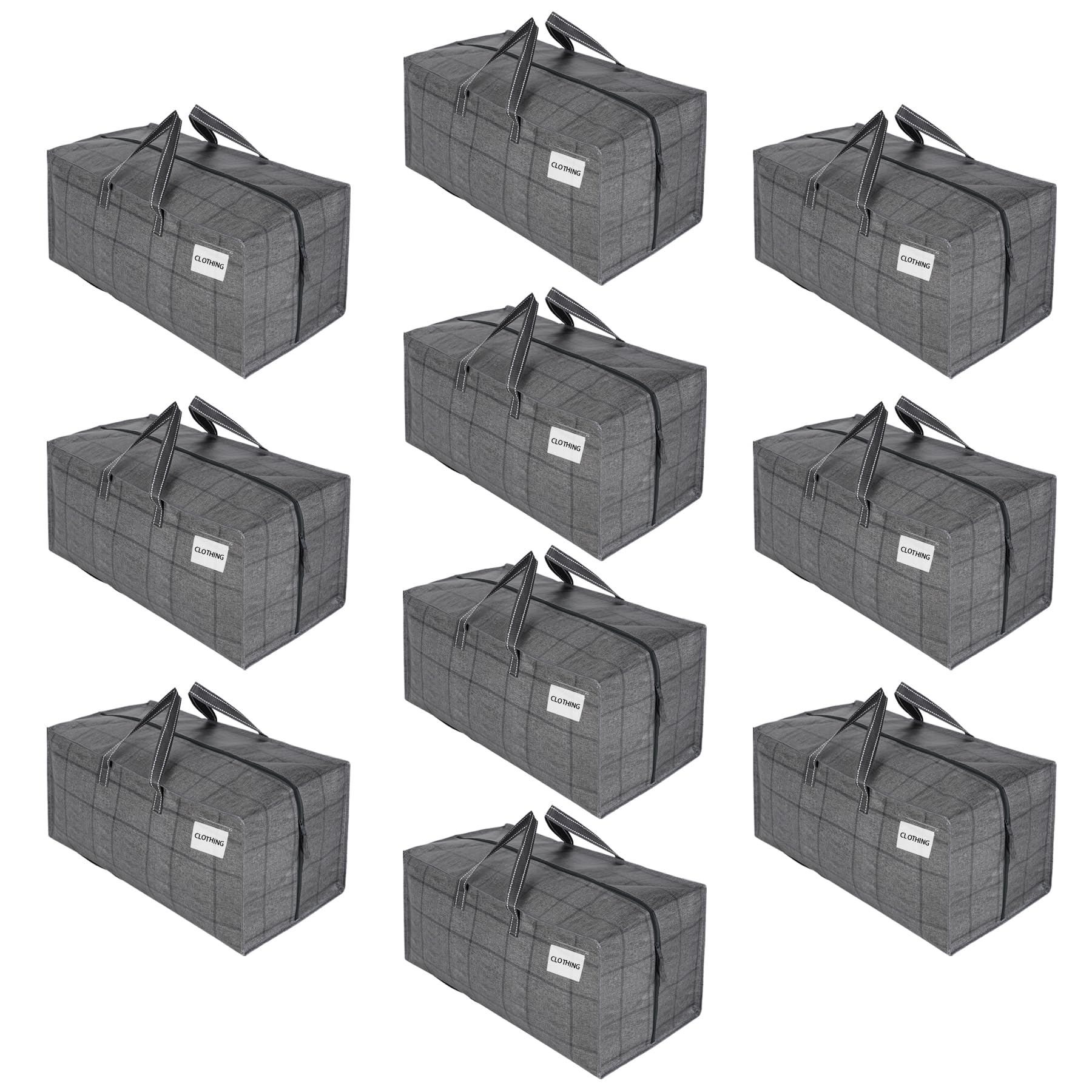 VENO 10 Pack Heavy-Duty Extra Large Moving Bags W/Backpack Straps, Moving House Essentials, Strong Handles & Zips, Clothes Storage, Laundry Bags, Reusable and Sustainable (Windowpane, 10 Pack) — image 1