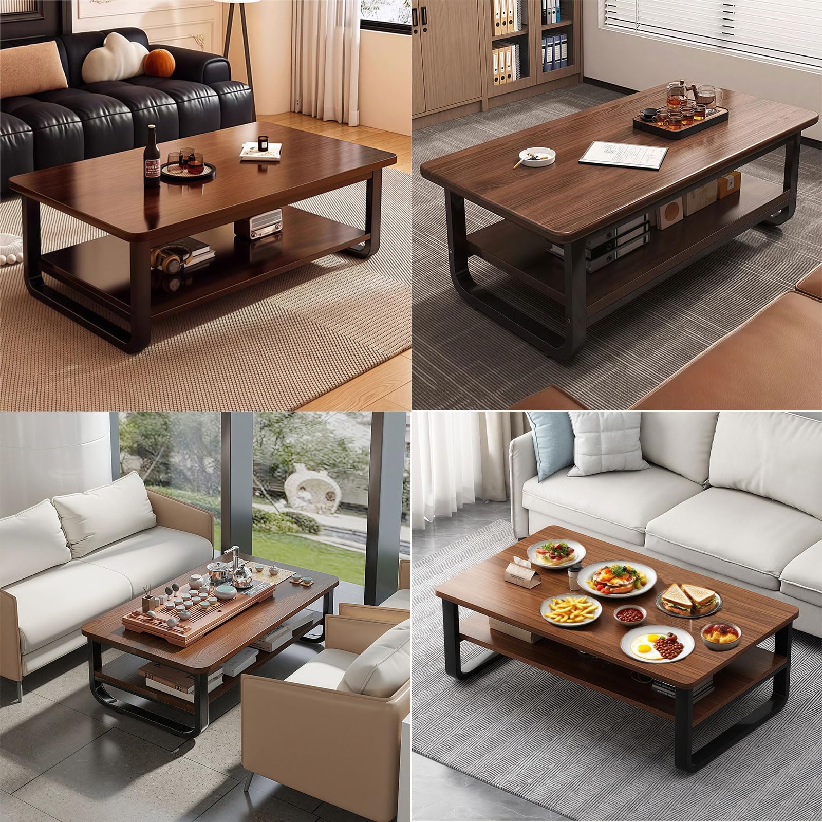 Couchtisch Rechteckig mit Stauraum, 120cm Wohnzimmertisch Sofatisch, Braun