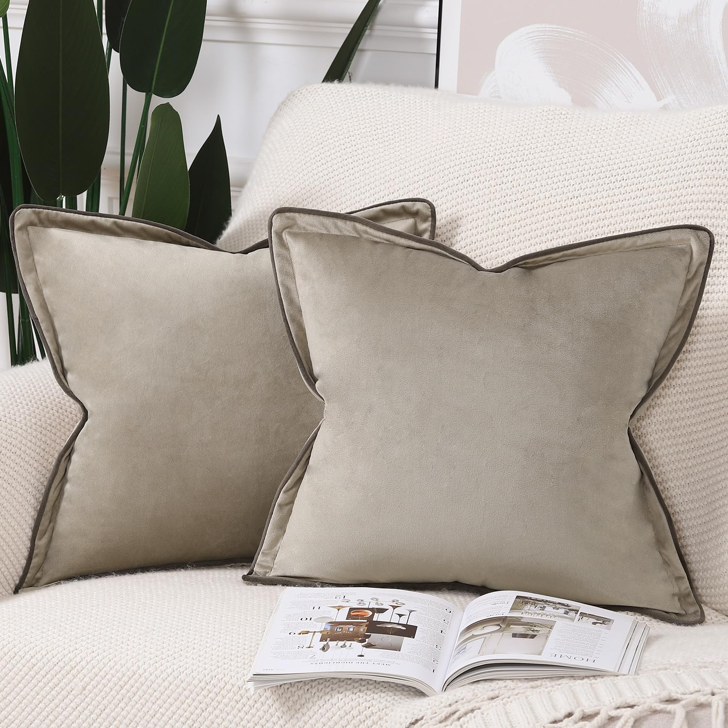 Madizz Set of 2 Velvet Fringed Throw Pillow Covers 20x20 inch, 50x50 cm