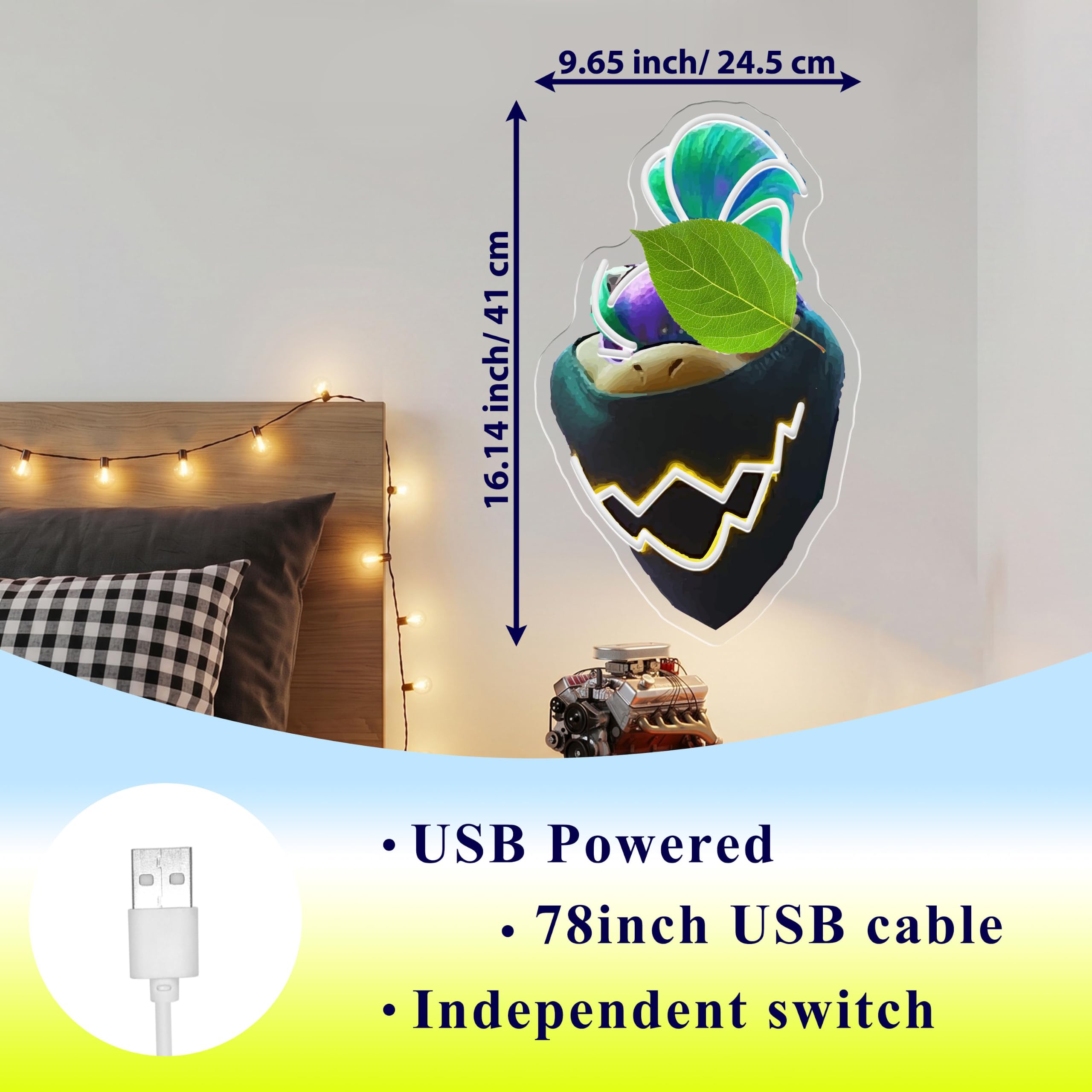 B-oowser - Insegna al neon super anime per decorazione della sala giochi, luci al neon dimmerabili a LED per bambini, uomini, regali per gli appassionati di videogiochi