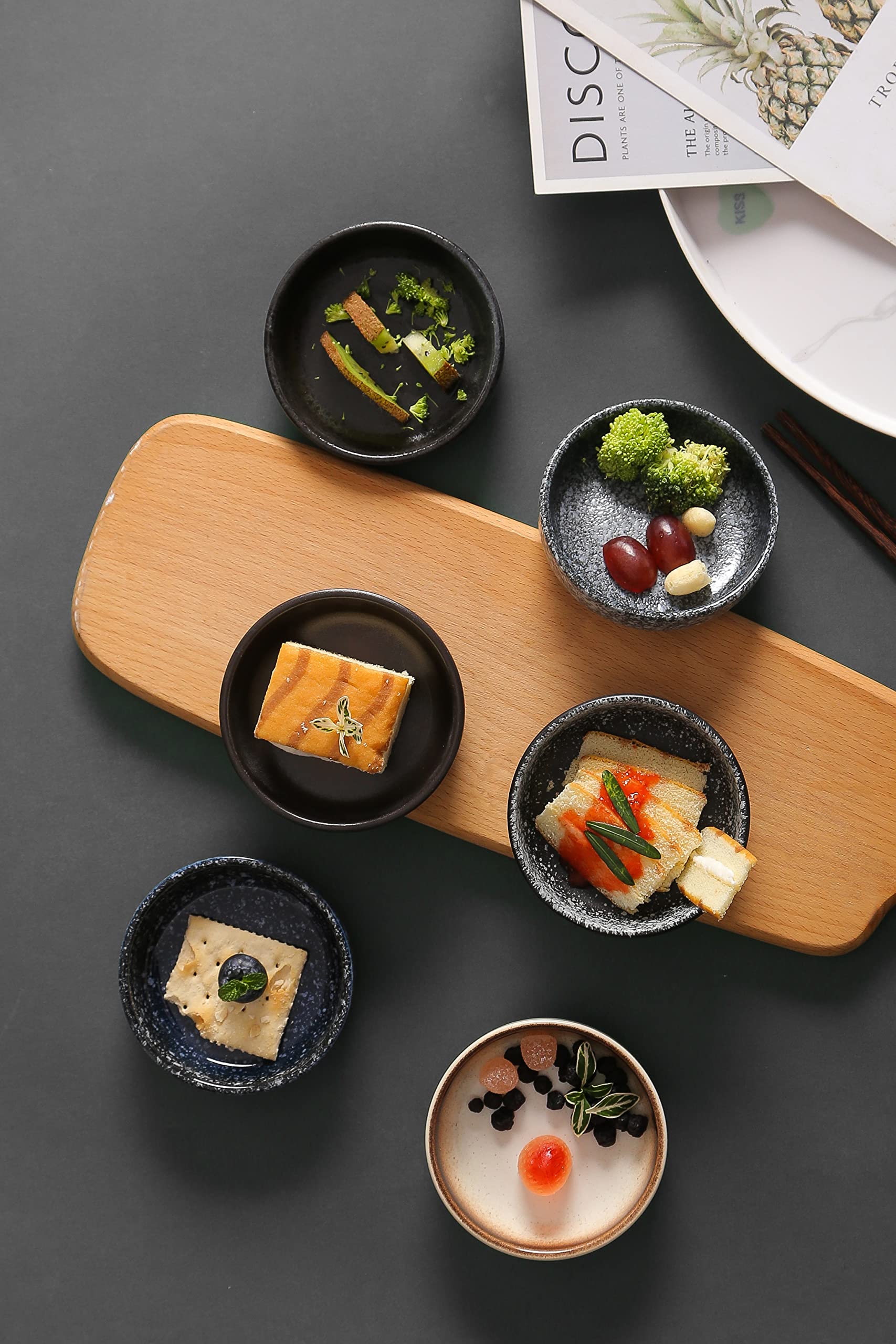 AnBnCn 3.5 Inch Japanese Style Classic Porcelain Side Dish Bowl Seasoning Dishes Soy Dipping Sauce Dishes-6 Pack