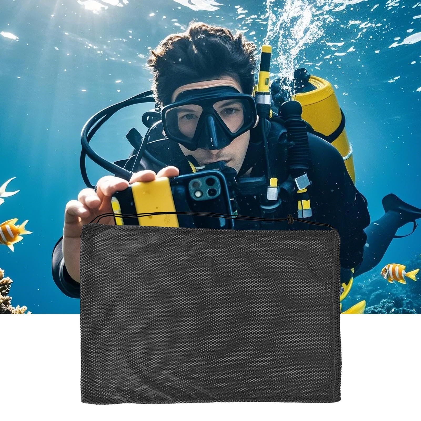 Bolsa Playa Malla | Bolsa Malla Impermeable con Cordón,Organizador Portátil Equipo Buceo para Aletas y Accesorios 68x48cm