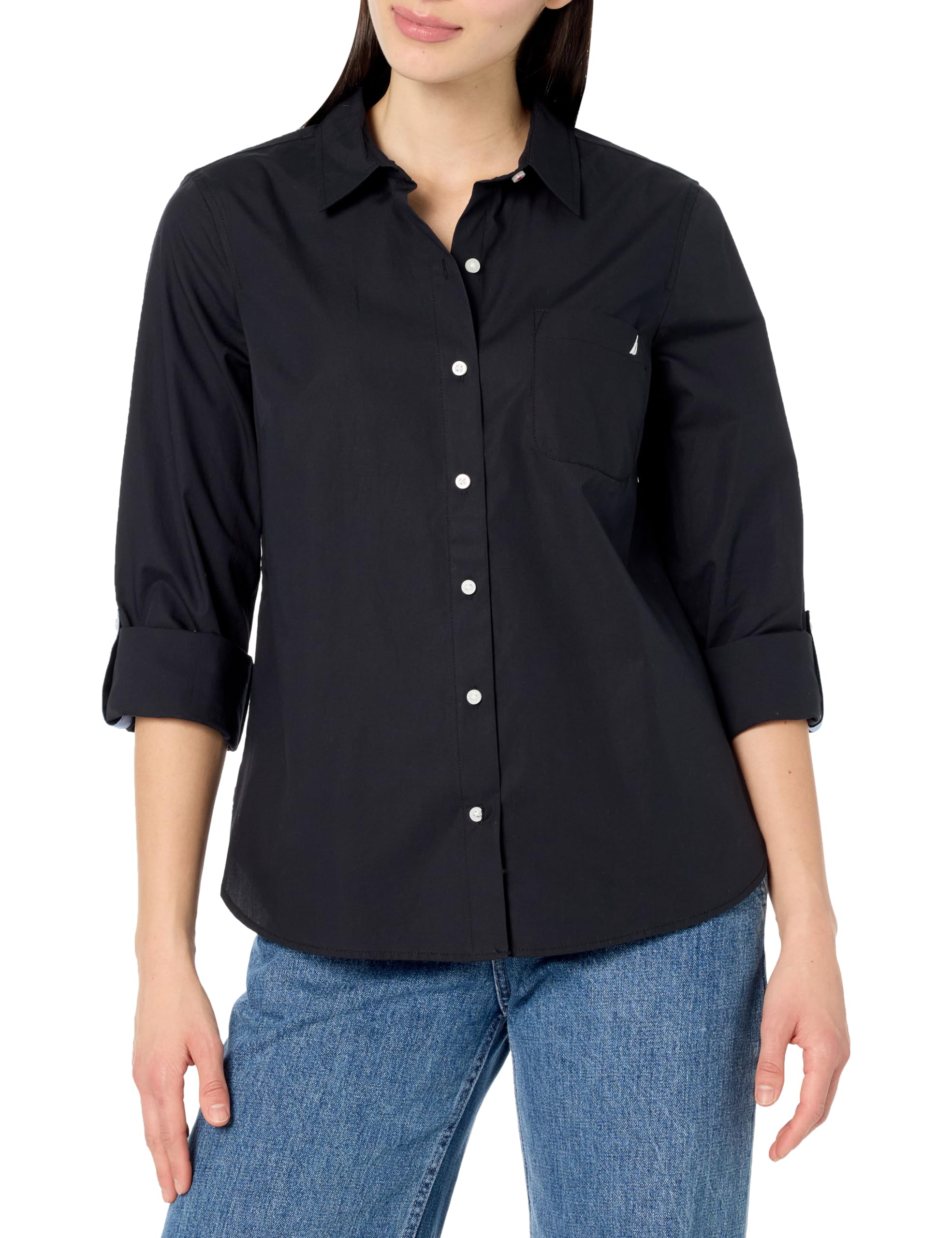 Women's Button Front Long Sleeve Roll Tab Shirt