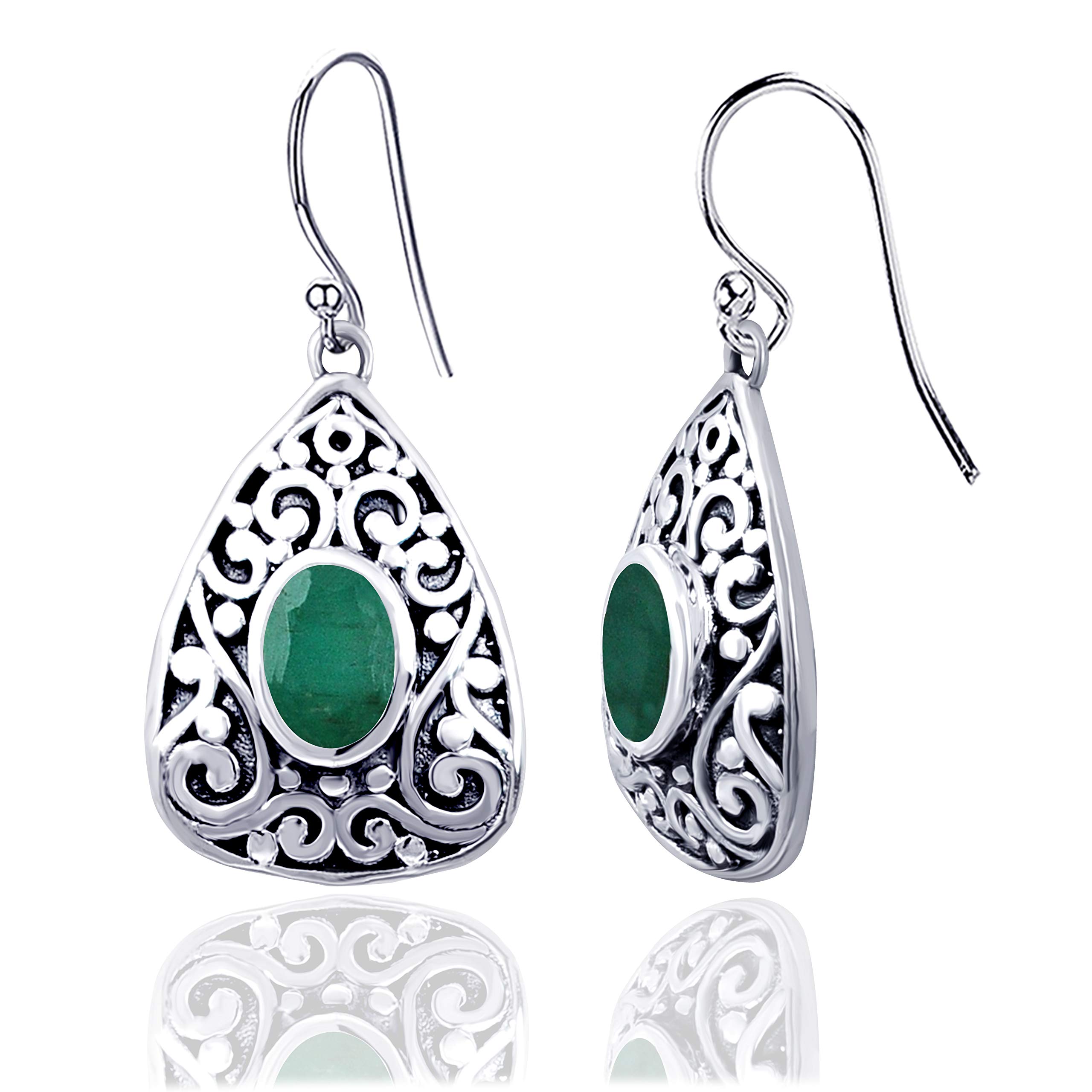 Sterling Silver Dangle Hypoallergenic Earrings For Women | Oval Blue Sapphire/Green Emerald Drop Earring Sets | Beautiful Dangling Jewellery Presents For Girls