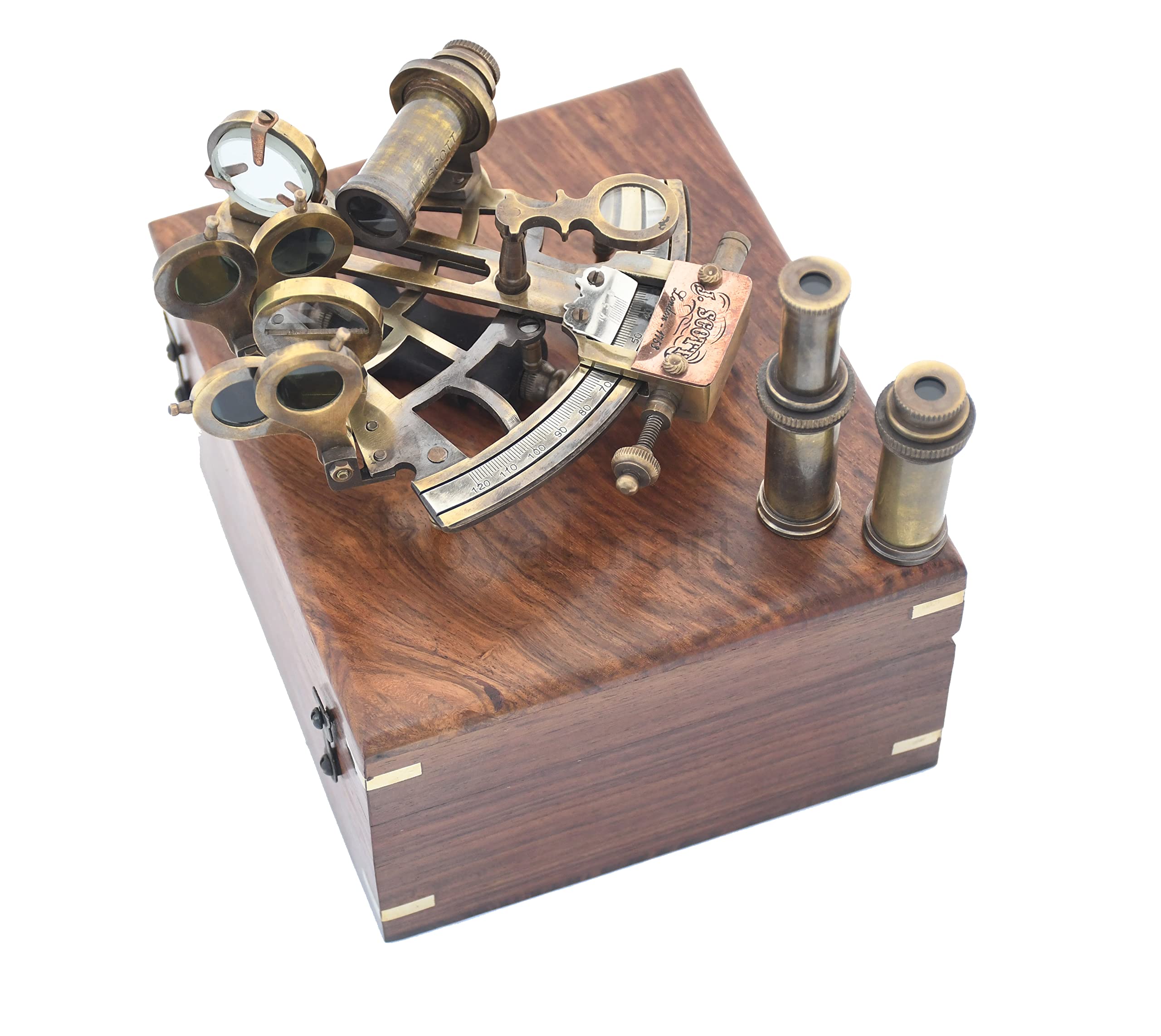 Messing nautischer Sextant J Scott London Vintage Antik Astrolabe Schiff Navigation Instrument himmlisch & nautisch Sextant mit zwei extra Sichtteleskop/strolable Sextant Werkzeug