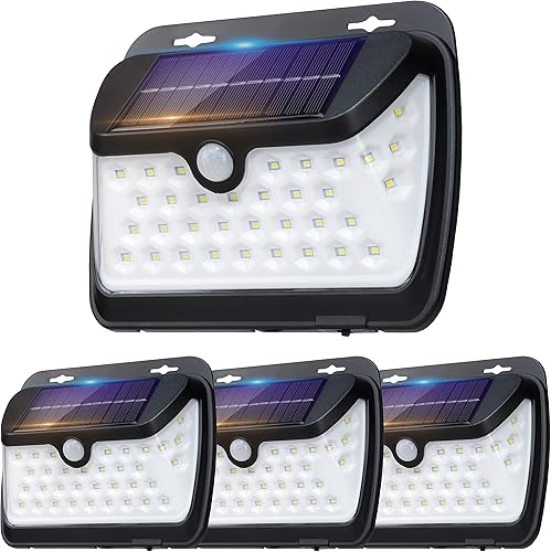 Miniatura 1 de NEIKO Luz solar exterior 40497A con sensor de movimiento, paquete de 4, luz exterior con luz solar LED de gran angular súper brillante, luz de
