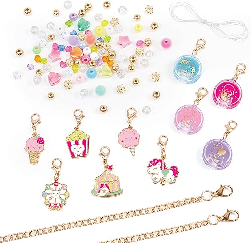 Miniatura 3 de Make It Real Sweet Spin Carnival Lip Gloss Pulseras  104 piezas, kit de manualidades de joyería DIY, diseño de 5 pulseras de cadena con dijes,