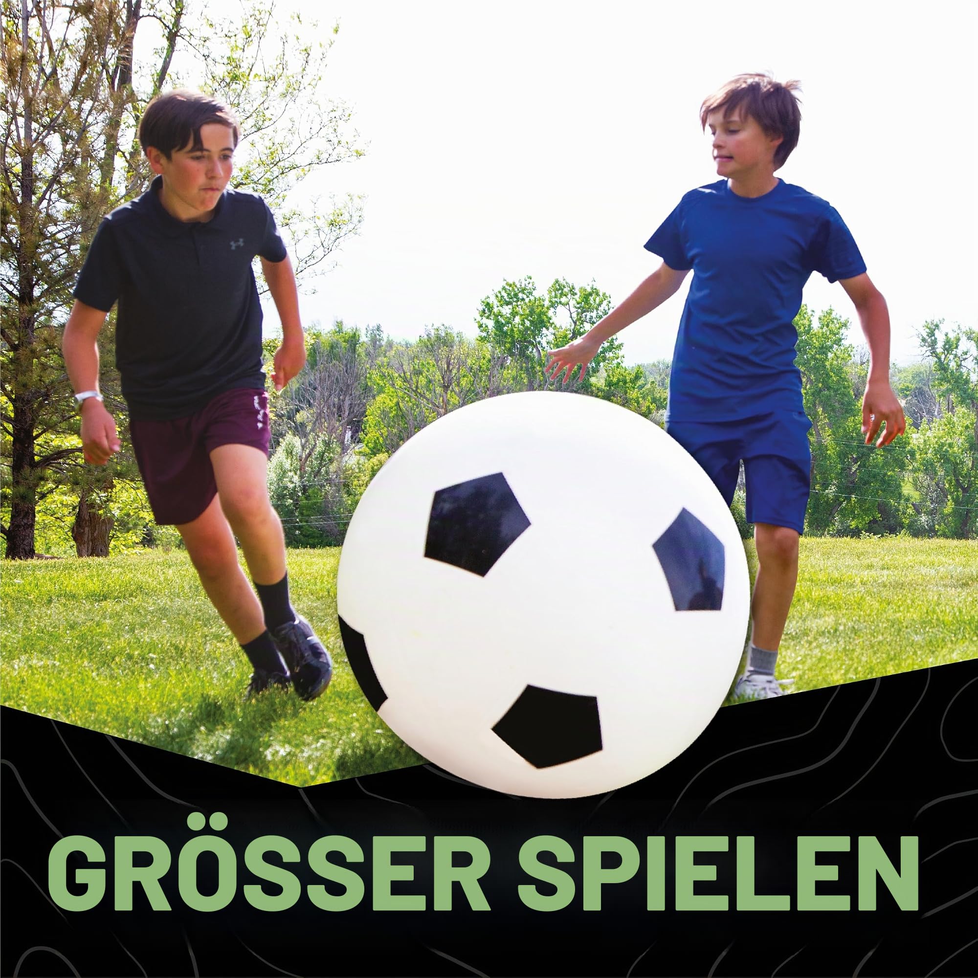 Jumbo-Fußball - Ø 76 cm - Riesen-Ball aus robustem Gummi, aufblasbar mit Handpumpe, Outdoor-Spielzeug für Kinder und Familie, ab 3 Jahren, Weiß, Schwarz, Extra groß