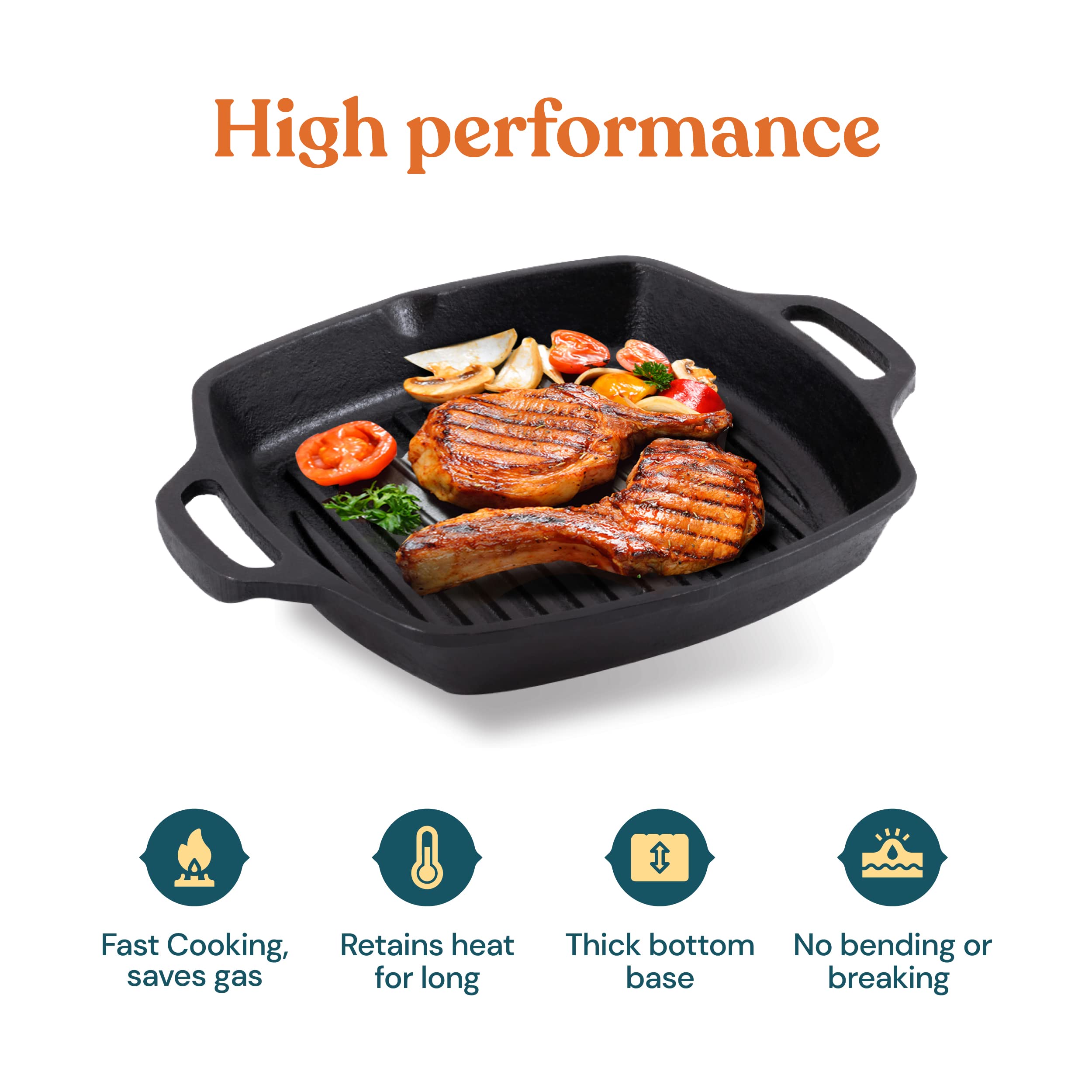Bhagya Cast Iron Cookware Grill Pan Pre-Seasoned | Non-Stick Barbeque/Sandwich Maker/Tandoor Grill Pan | Induction & Gas Compatible | Non-Toxic - (10in, Looped Handle) 4
