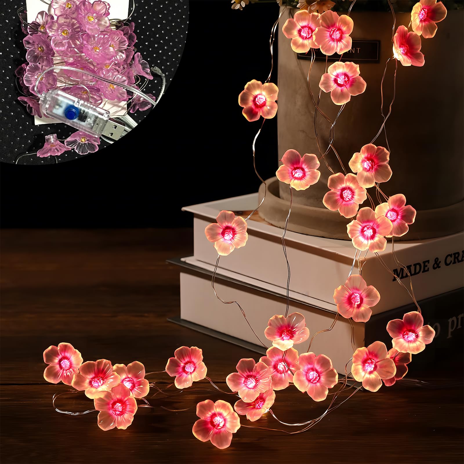 Guirlande Lumineuse - LED - Fleurs de Cerisier - 40 LEDs - 4 m - Télécommande - Rose - Maison
