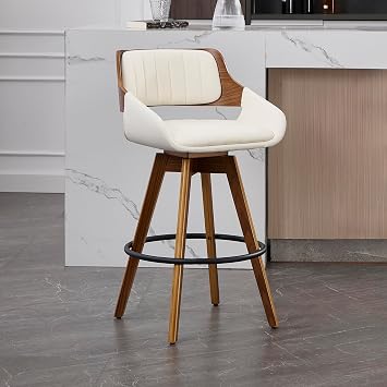 26" Swivel PU Leather Counter Height Bar Stool with Arms, Cream White
