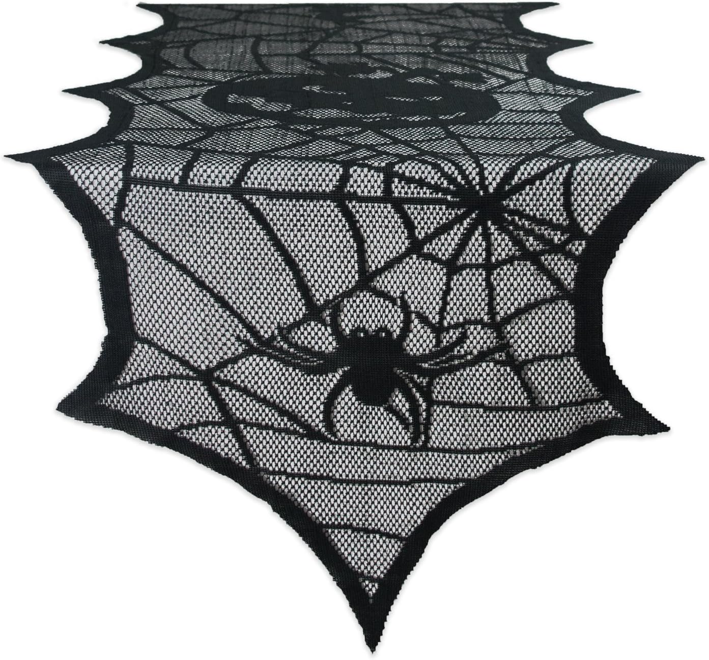 DII 14x72" Polyester Lace Table Runner, Black Happy Halloween - Perfect for Halloween, Dinner Parties and Scary Movie Nights