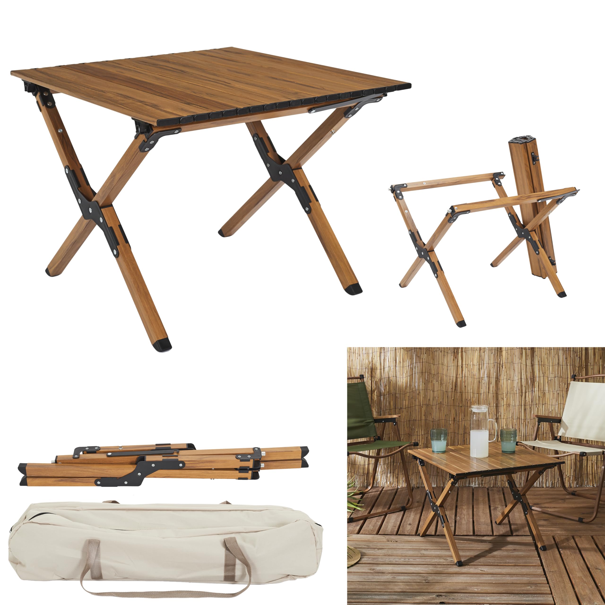 HOME DECO FACTORY - HDO0071, Table Camping Modèle Mariposa M1, Table de Salon de Jardin, Mobilier, Mobilier d'Extérieur, Table d'Extérieur, 58x44x60 cm, Naturel | Bois d'ingénierie, table de camping Mariposa, salon de jardin, mobilier d'extérieur, pliable