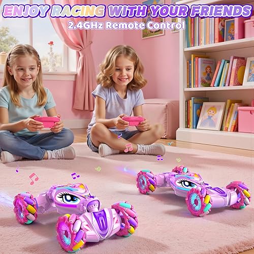 Miniatura 2 de Auto de control remoto de unicornio para niñas de 6 a 8 a 12 años, autos de acrobacias con detección de gestos a control remoto de 2.4 GHz, 4WD,