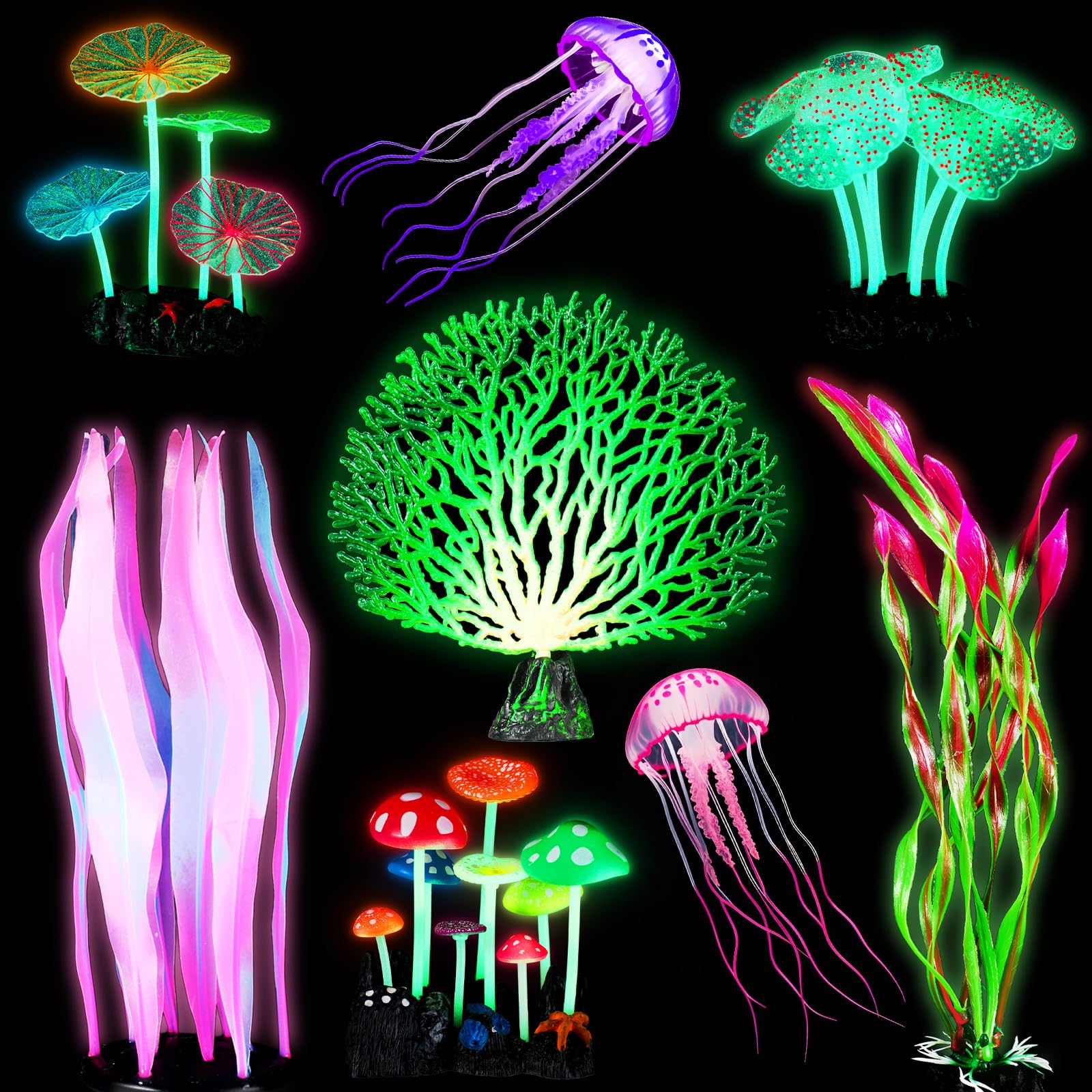 Méduse artificielle pour aquarium et décors fluorescents violets