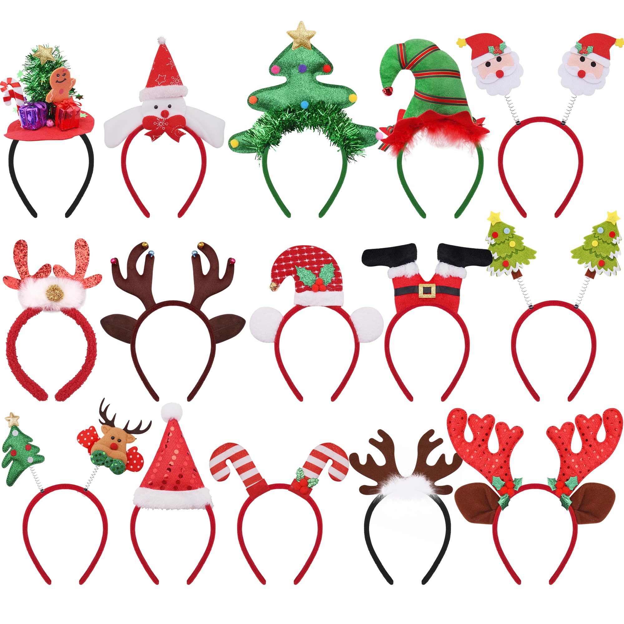 BQTQ 15 Pieces Christmas Headbands Snowman Reindeer Christmas Tree Elves Headbands Costume for Xmas Party Holiday Favours, Lively Style