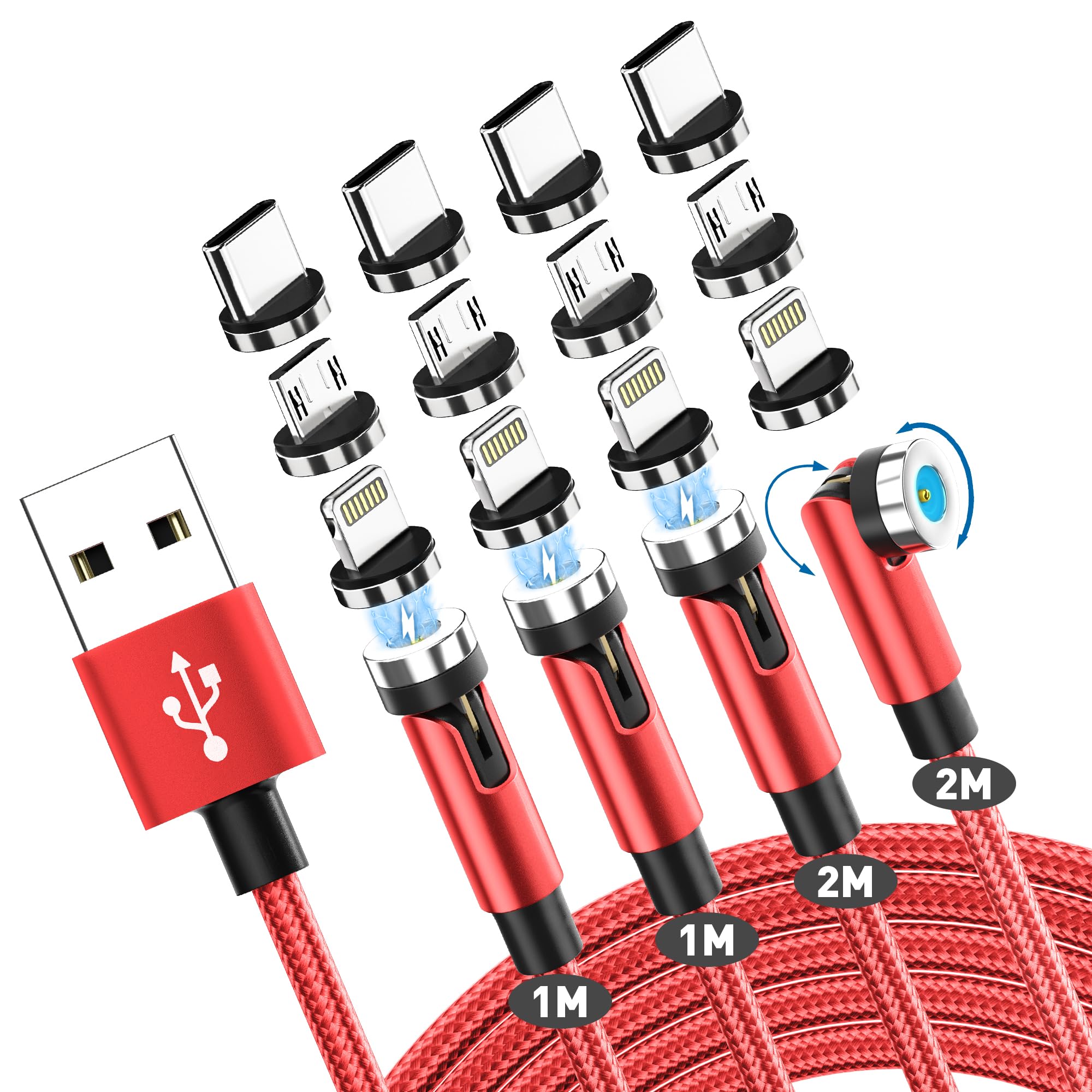 マグネット 充電ケーブル 3in1 USB 【4本セット・1m+1m+2m+2m…