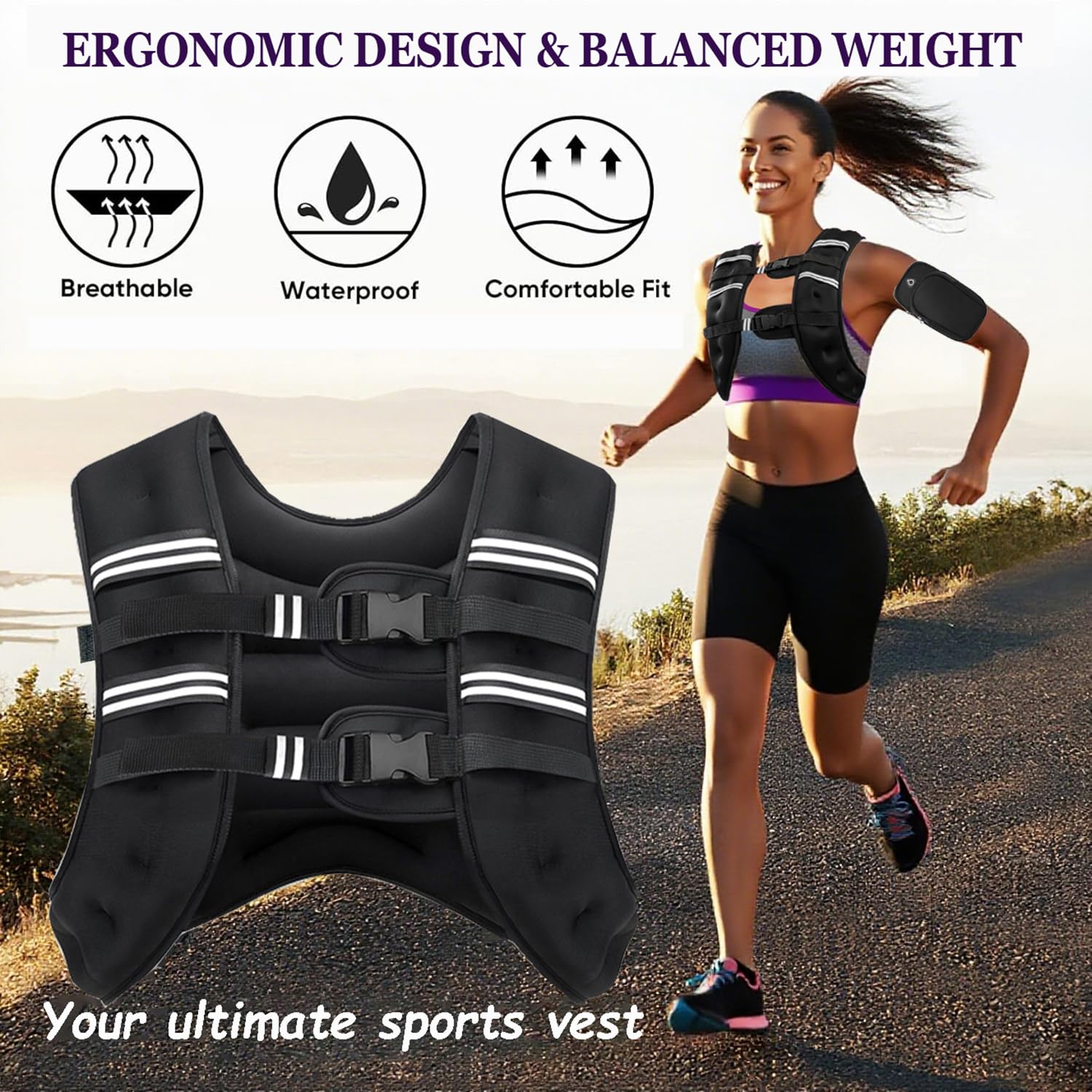 Gilet lesté pour homme et femme avec bande réfléchissante pour l'entraînement, la musculation, la course, le fitness, le renforcement musculaire, la perte de poids, l'haltérophilie
