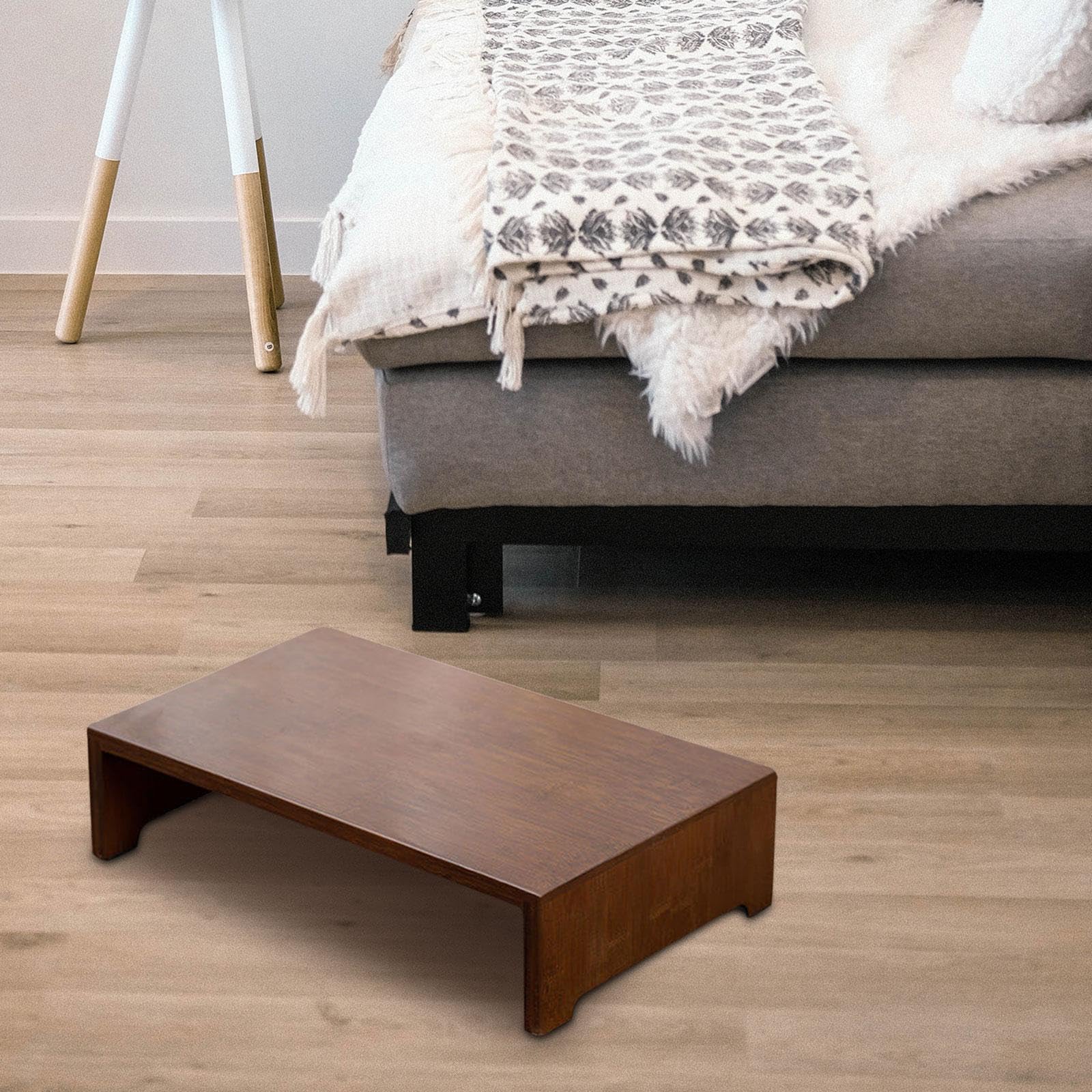 Panchetto Basso in Legno Poggiapiedi Comodo Multifunzionale Design Minimalista Adatto a Soggiorno, Marrone Scuro