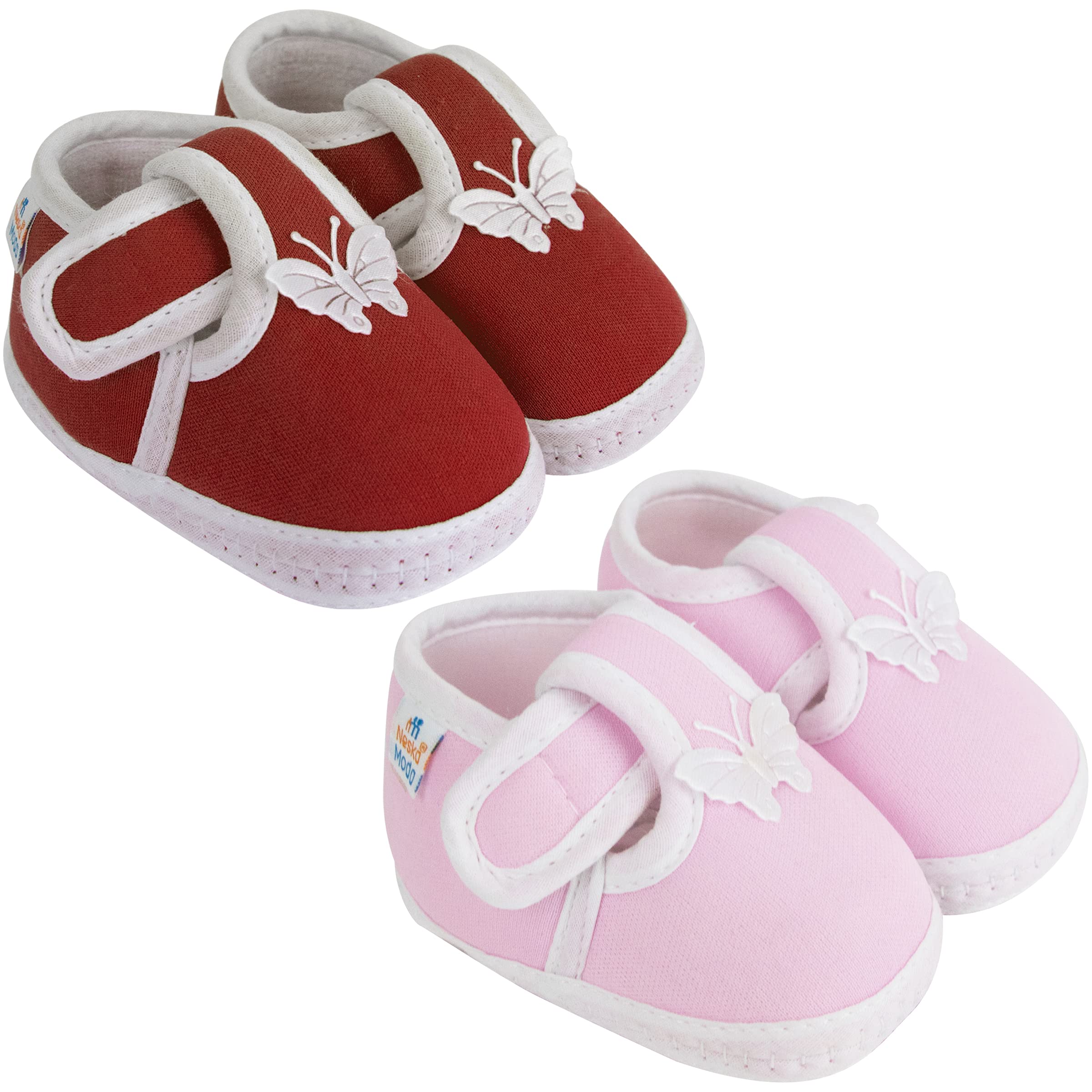 neska moda 12 To 18 Months Baby Boys & Girls Pack of 2 Pair Cotton Butterfly Hook & Loop Baby Booties-picture-10