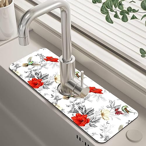 Miniatura 24 de Tapete protector contra salpicaduras para fregadero de cocina floral naranja retro de los años 70, tapete absorbente de secado rápido, tapete de