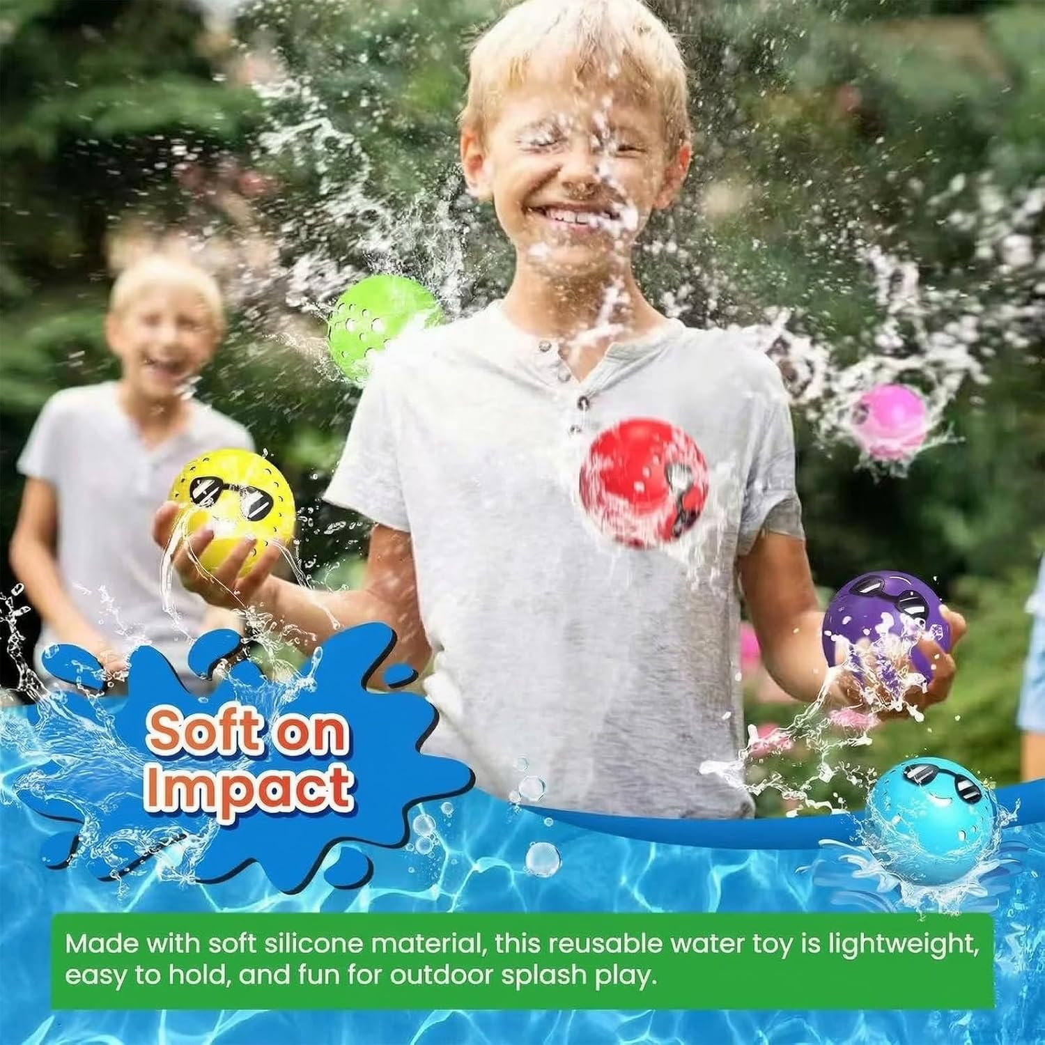 Magnetic Reusable Water Balloons, Quick Fill Self Sealing Silicone Splash Balls for Kids, Pool Beach Backyard Summer Outdoor Toys (6)