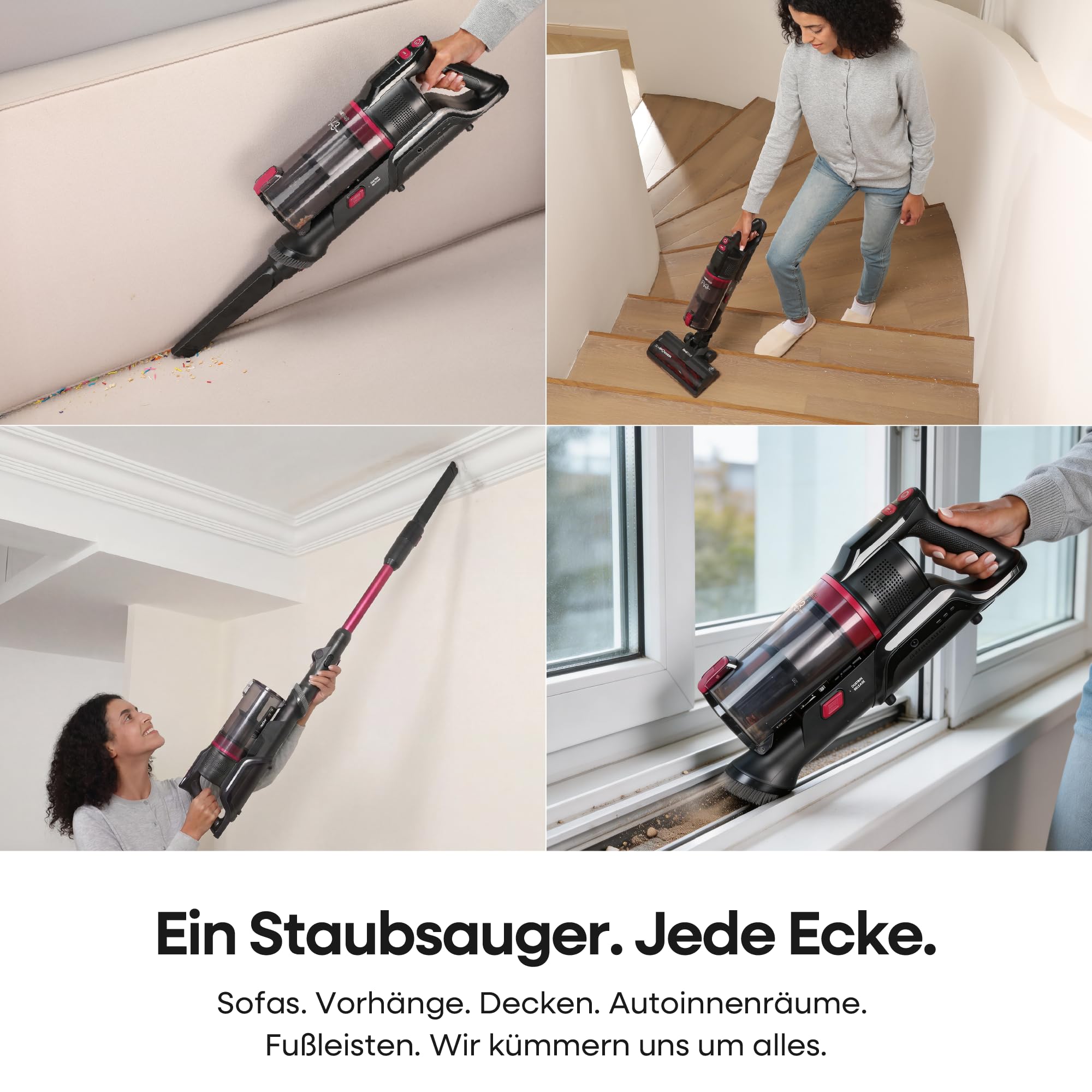 FAMIVAC FV3 Akku Staubsauger 60KPa/ 50Min/ 120㎡, Staubsauger Kabellos mit Knickgelenk-Rohr, Selbststehend, Grüne LED-Licht, Anti-Tangle-Bürste Akkustaubsauger für Hartböden/Teppich/Tierhaare/Auto